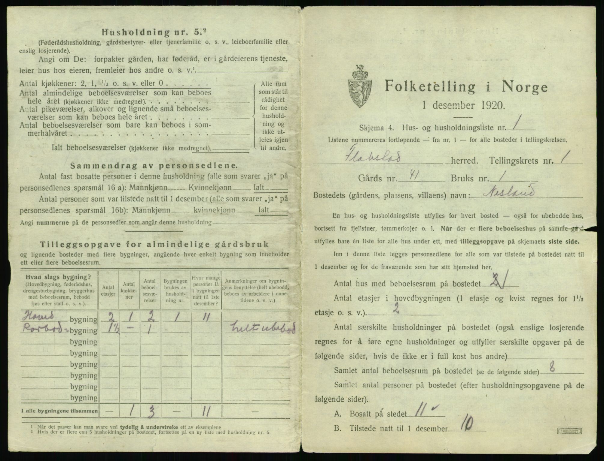 SAT, 1920 census for Flakstad, 1920, p. 27
