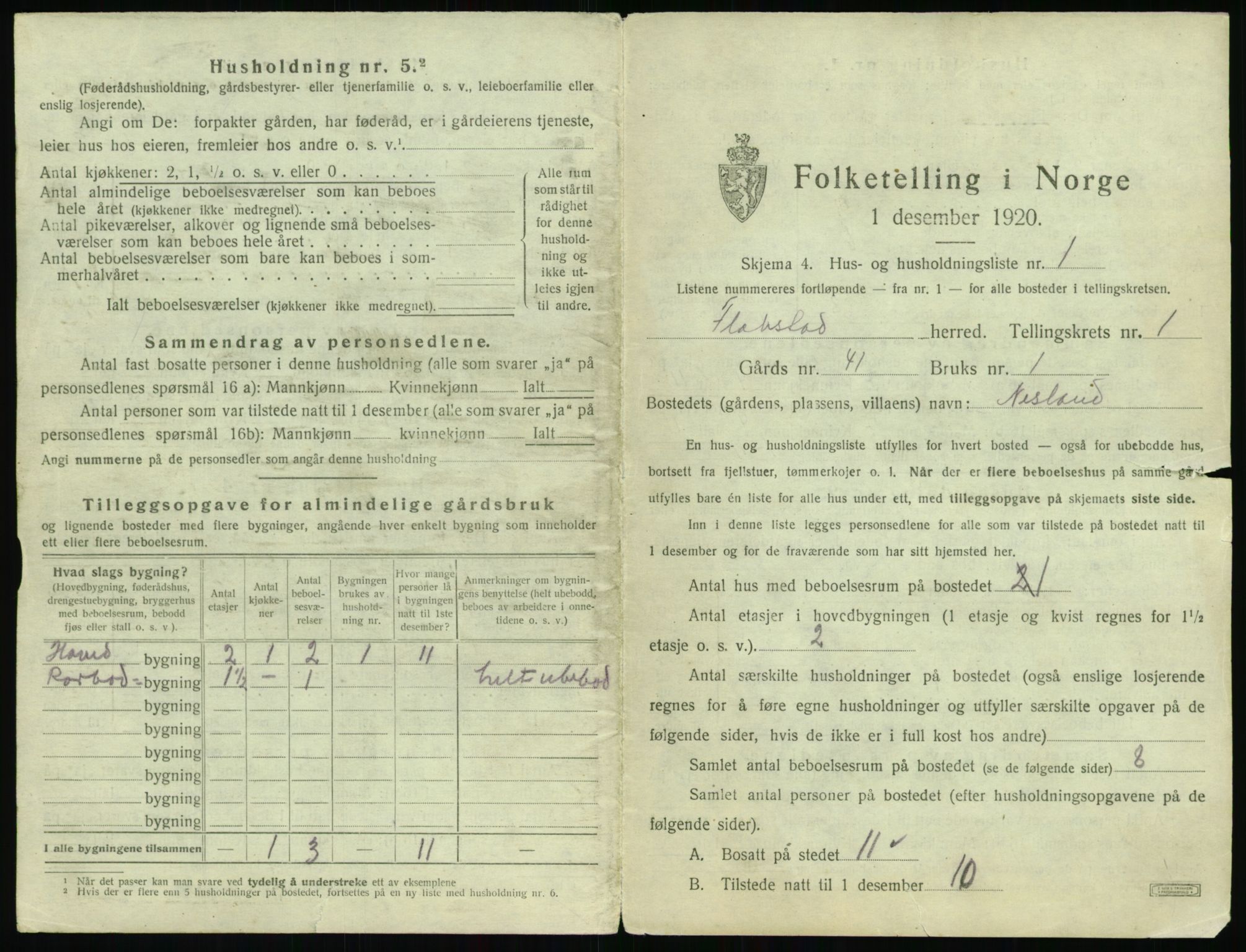 SAT, 1920 census for Flakstad, 1920, p. 27