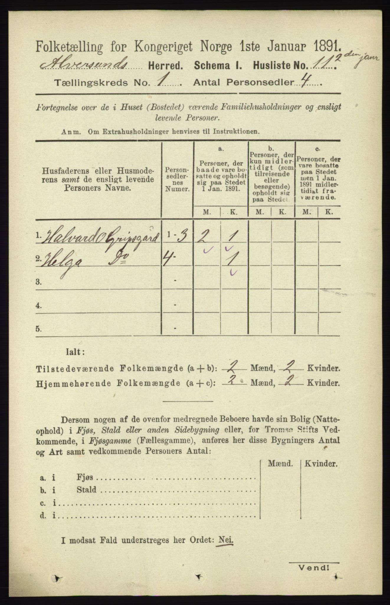 RA, 1891 census for 1257 Alversund, 1891, p. 40