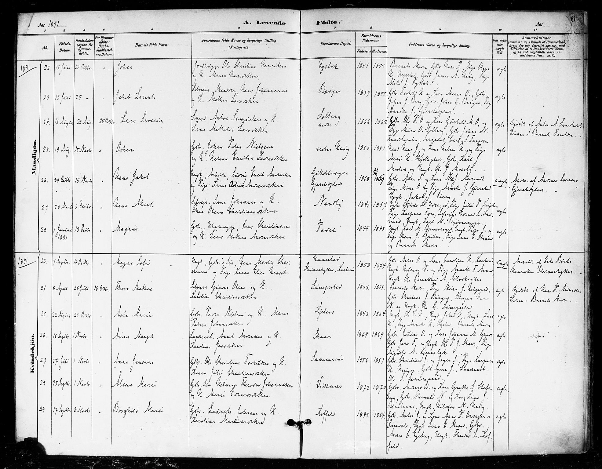 Skiptvet prestekontor Kirkebøker, SAO/A-20009/F/Fa/L0010: Parish register (official) no. 10, 1890-1900, p. 6