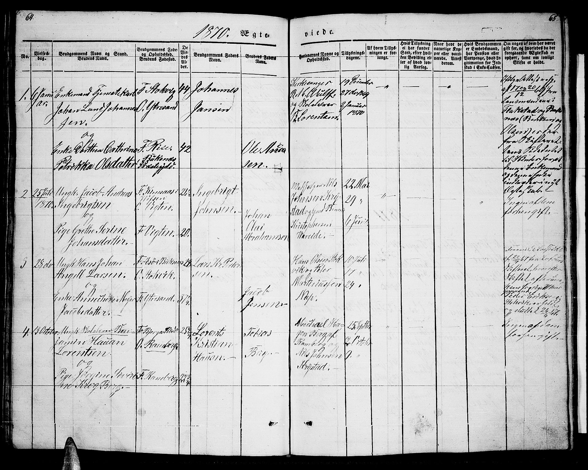 Ministerialprotokoller, klokkerbøker og fødselsregistre - Nordland, AV/SAT-A-1459/885/L1212: Parish register (copy) no. 885C01, 1847-1873, p. 64-65