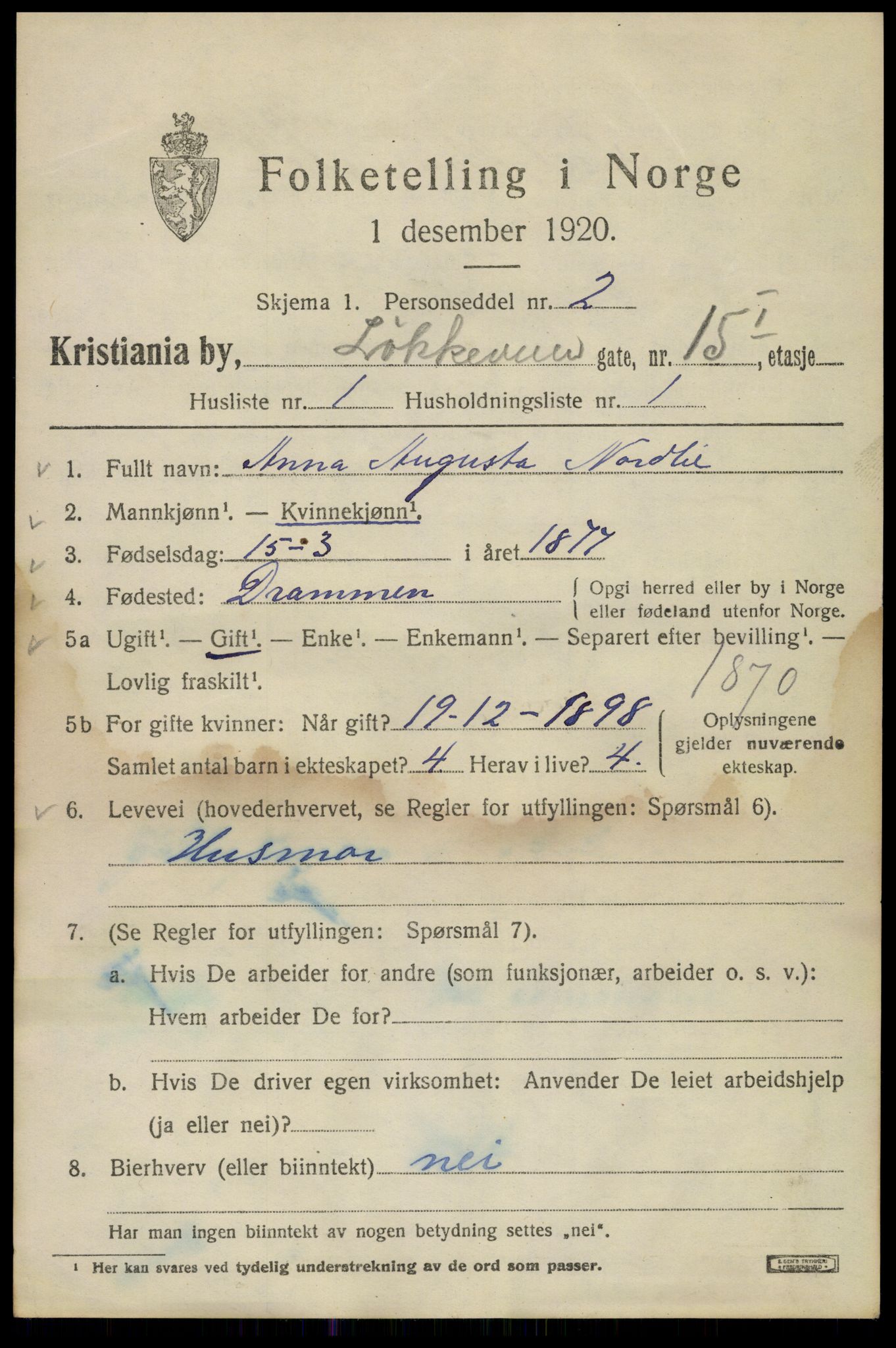 SAO, 1920 census for Kristiania, 1920, p. 367931