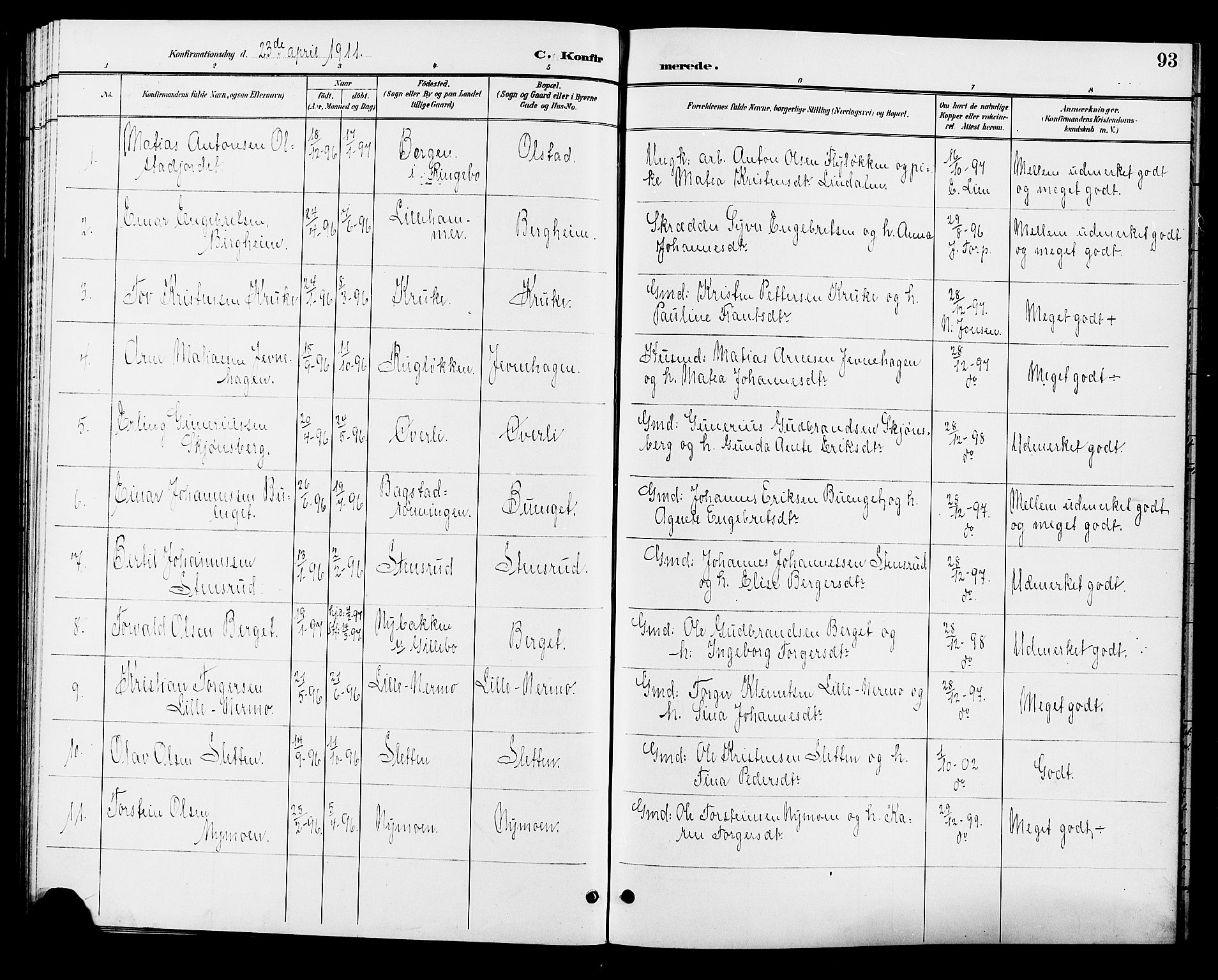 Øyer prestekontor, AV/SAH-PREST-084/H/Ha/Hab/L0005: Parish register (copy) no. 5, 1897-1913, p. 93