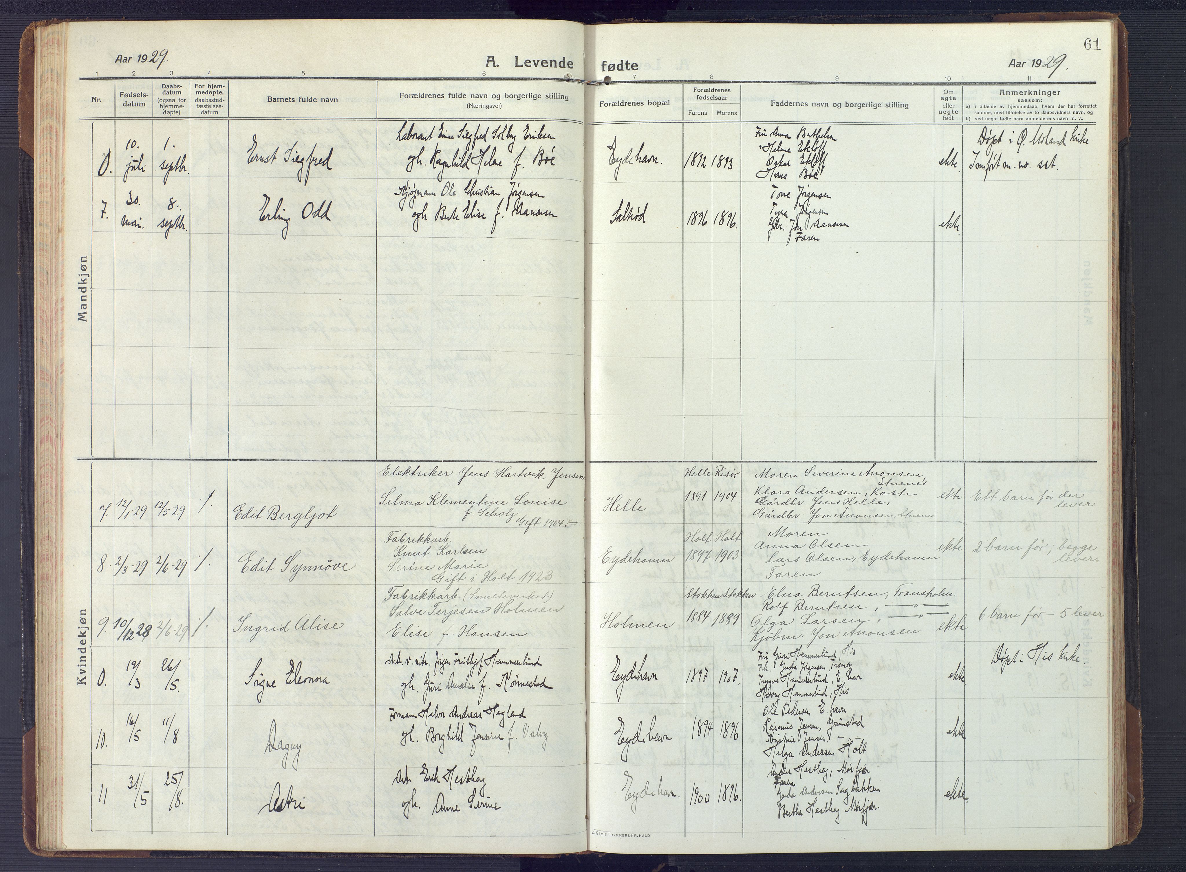 Austre Moland sokneprestkontor, AV/SAK-1111-0001/F/Fb/Fbb/L0004: Parish register (copy) no. B 4, 1914-1929, p. 61