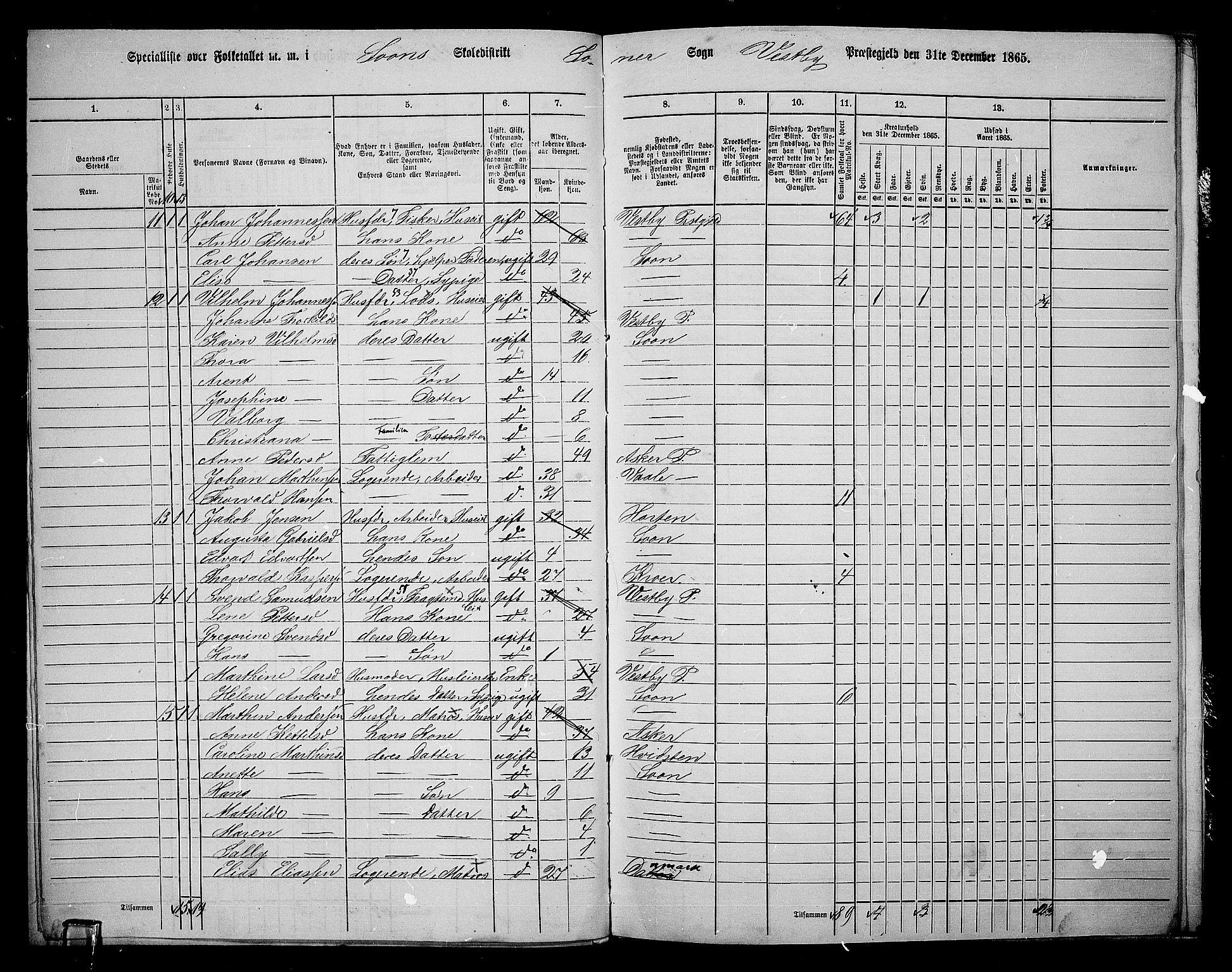 RA, 1865 census for Vestby, 1865, p. 152