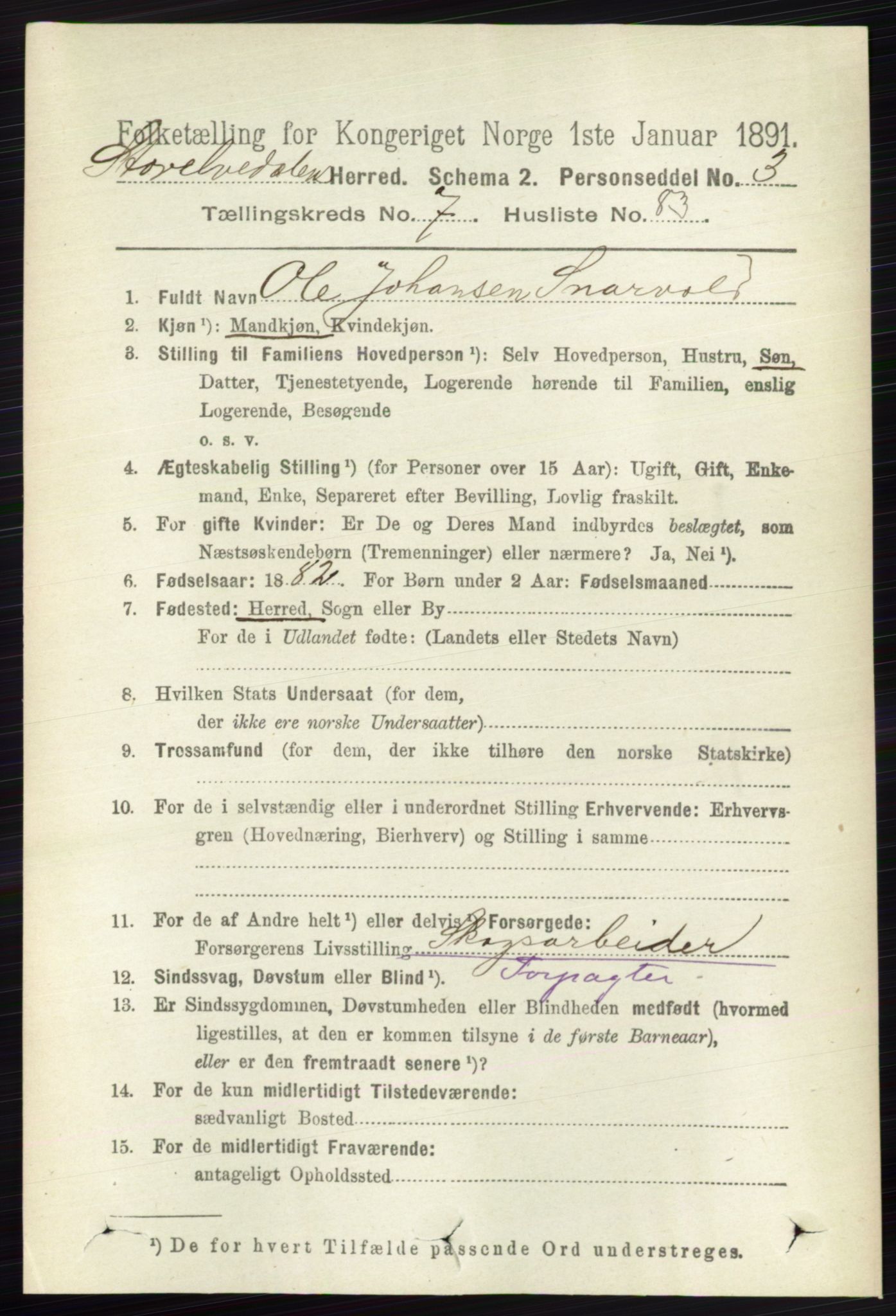 RA, 1891 census for 0430 Stor-Elvdal, 1891, p. 3312