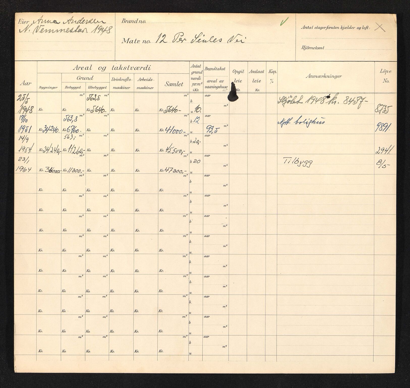 Stavanger kommune. Skattetakstvesenet, BYST/A-0440/F/Fa/Faa/L0036/0004: Skattetakstkort / Per Sivles vei 4 - Per Spelemanns vei 36