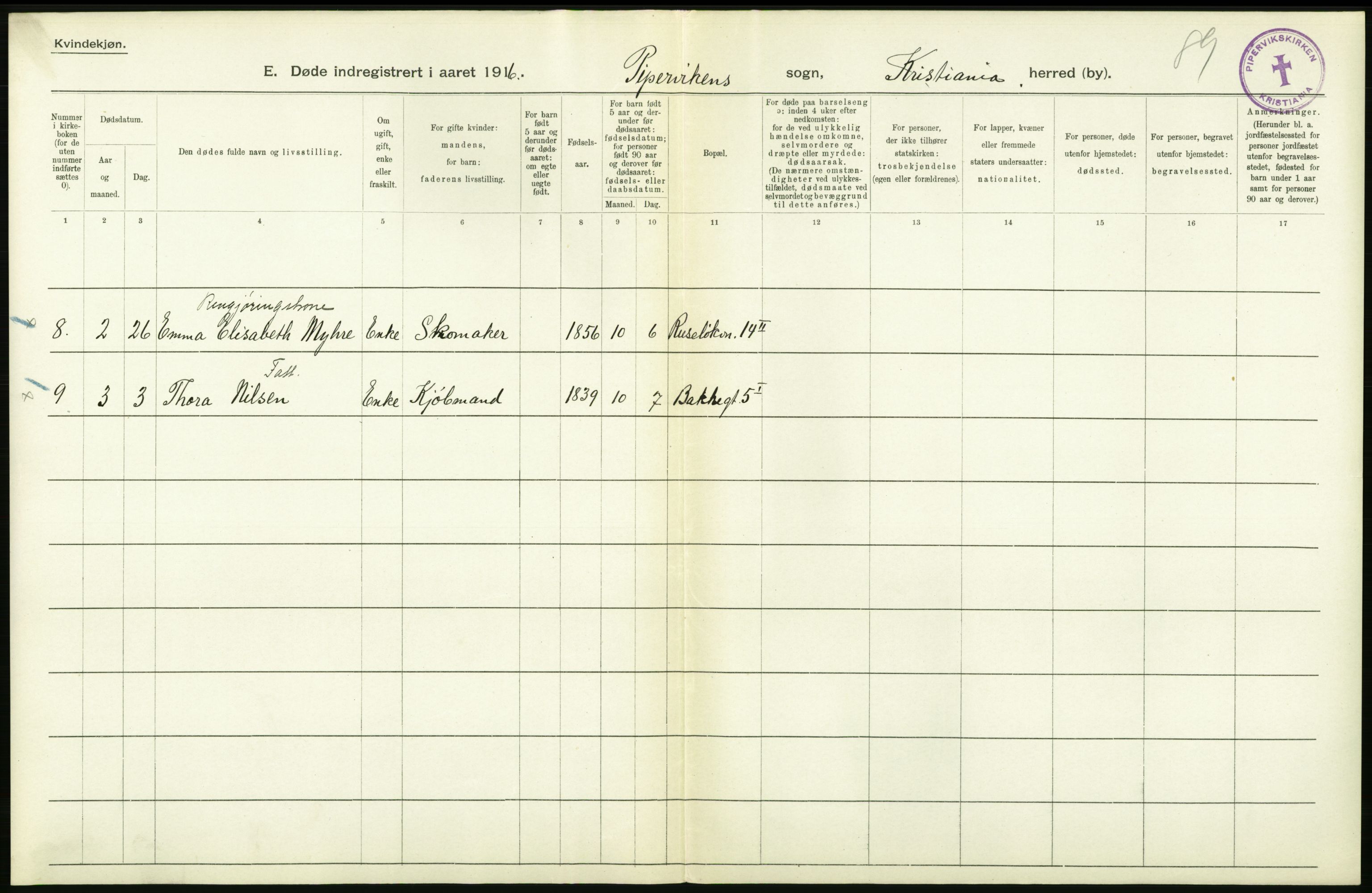 Statistisk sentralbyrå, Sosiodemografiske emner, Befolkning, AV/RA-S-2228/D/Df/Dfb/Dfbf/L0009: Kristiania: Døde., 1916, p. 504