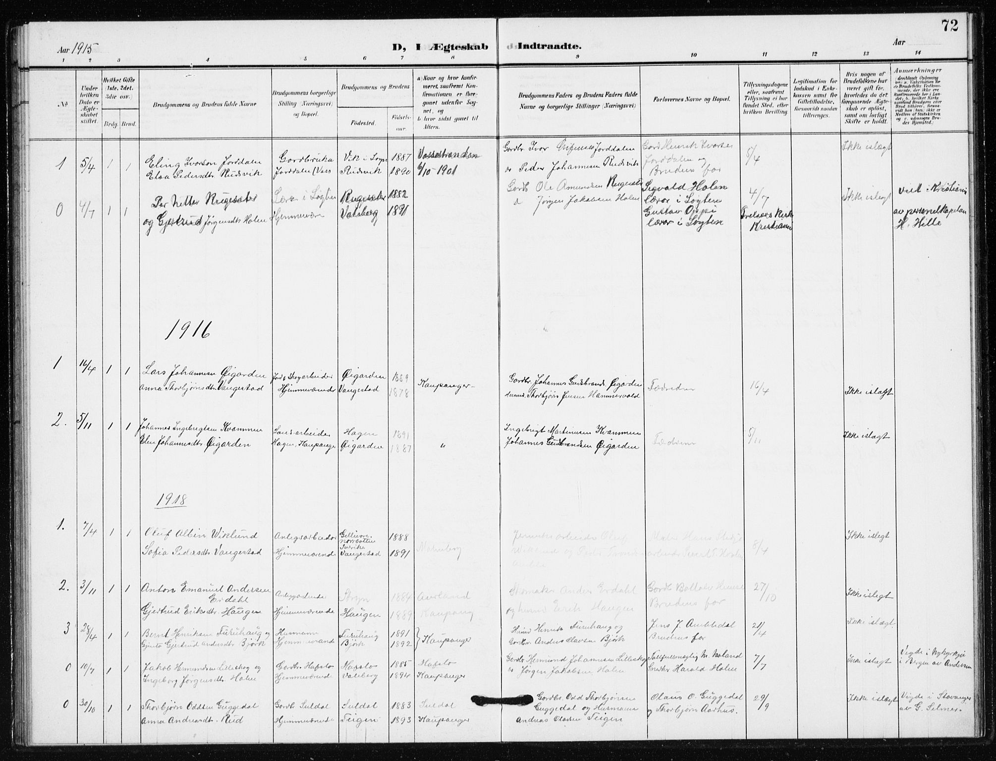 Sogndal sokneprestembete, AV/SAB-A-81301/H/Hab/Habb/L0002: Parish register (copy) no. B 2, 1908-1933, p. 72