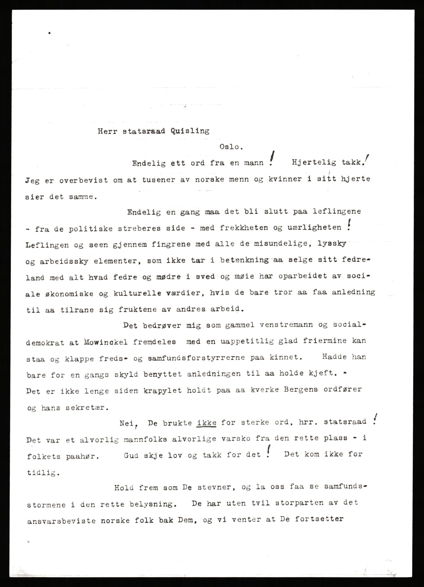 Quisling, Vidkun, AV/RA-PA-0750/G/Gf/L0001: Brev mv. til Vidkun Quisling, 1930-1938, p. 280