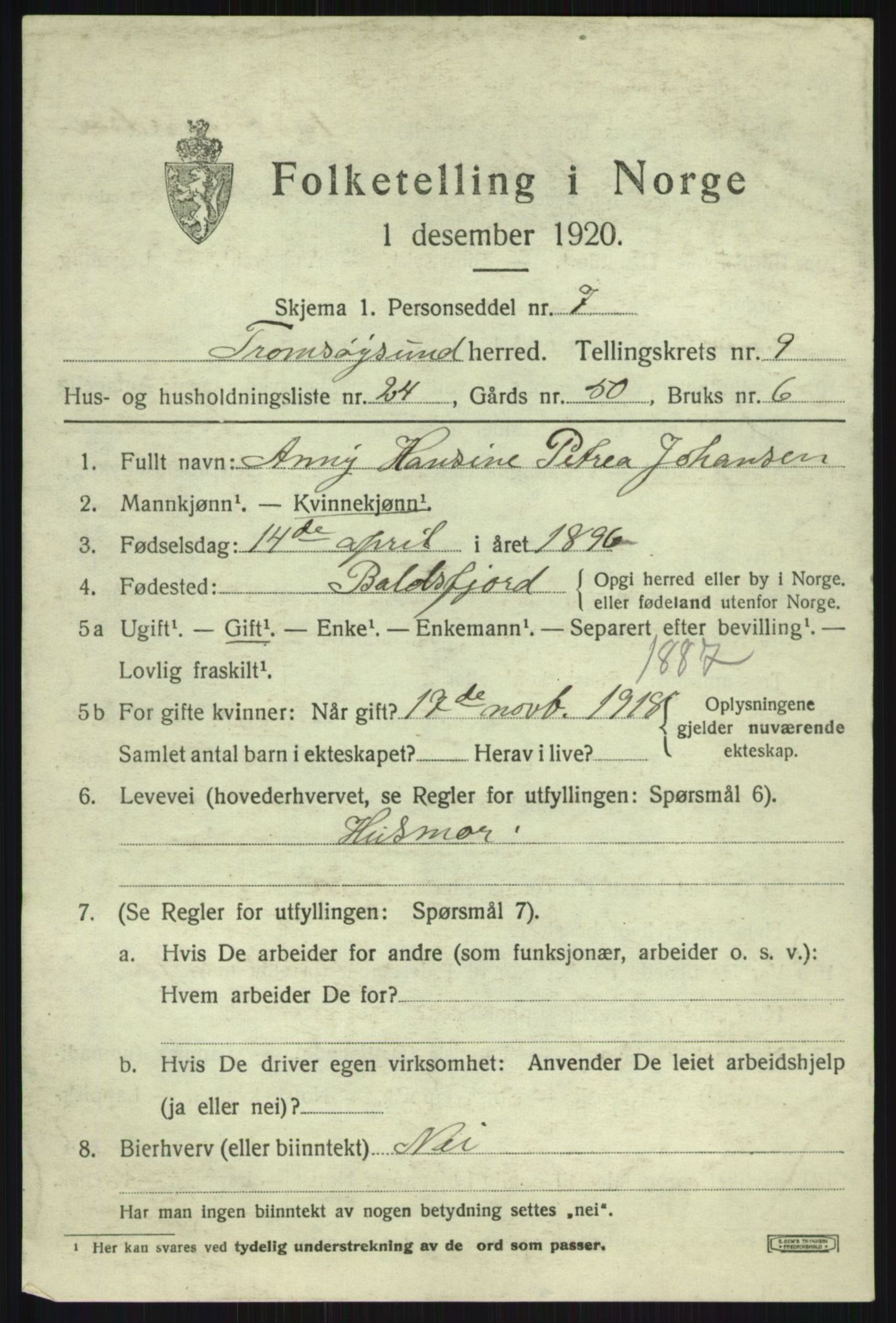 SATØ, 1920 census for Tromsøysund, 1920, p. 6872