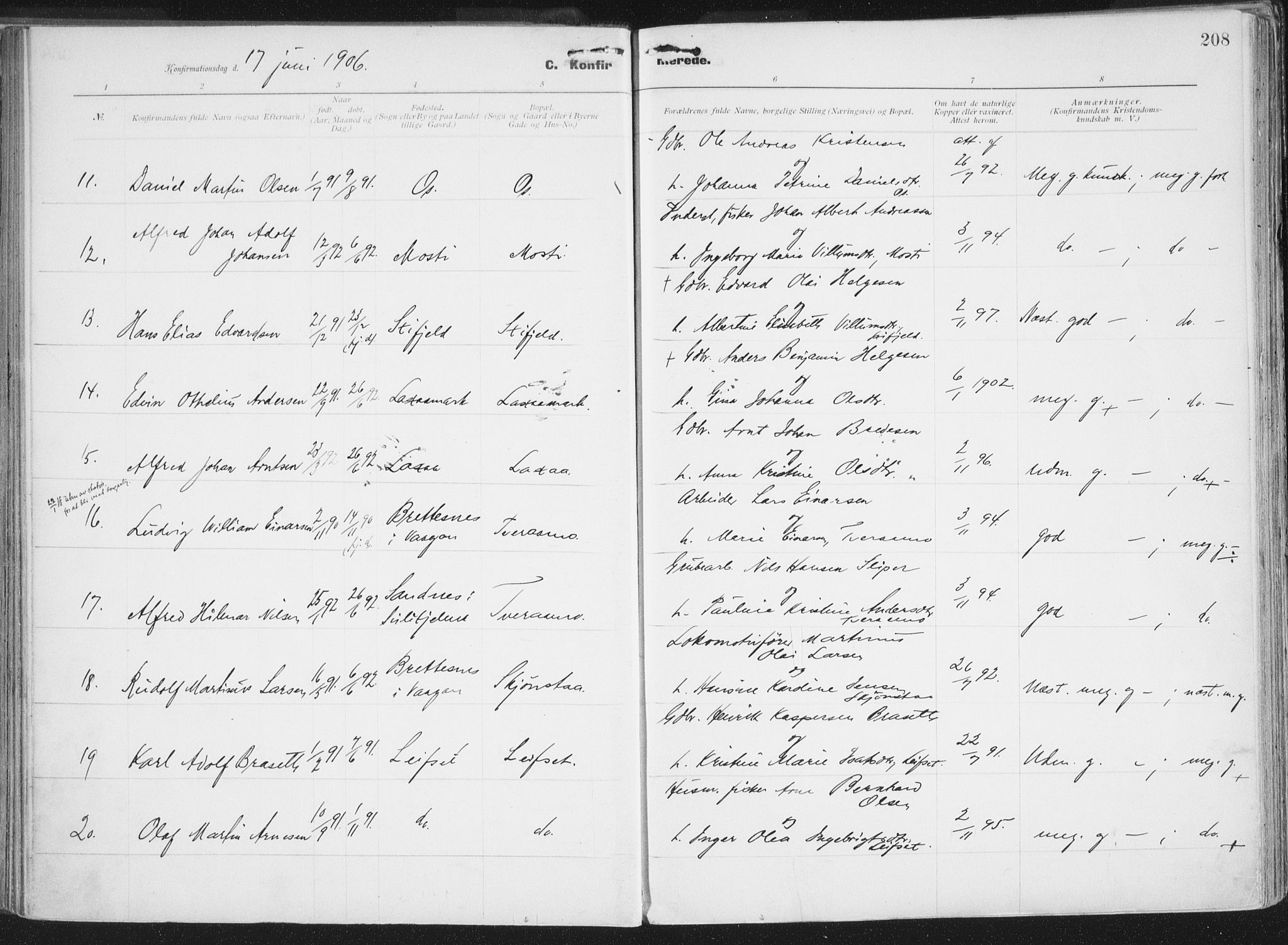 Ministerialprotokoller, klokkerbøker og fødselsregistre - Nordland, AV/SAT-A-1459/849/L0696: Parish register (official) no. 849A08, 1898-1910, p. 208