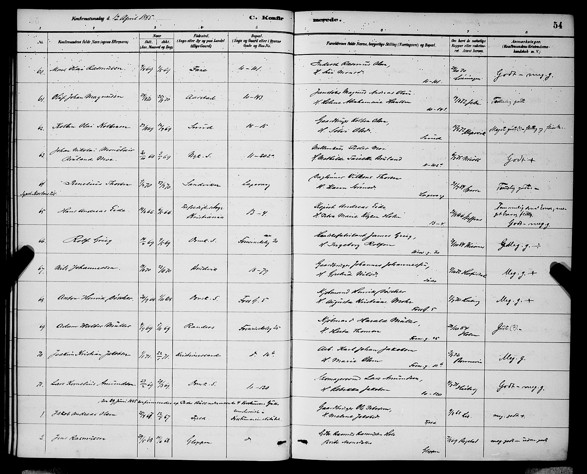 Domkirken sokneprestembete, AV/SAB-A-74801/H/Hab/L0024: Parish register (copy) no. C 4, 1880-1899, p. 54