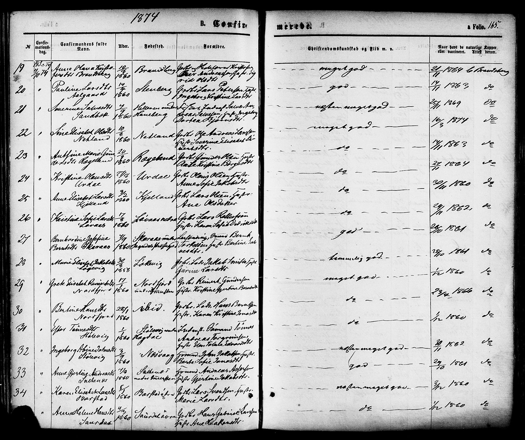 Sokndal sokneprestkontor, AV/SAST-A-101808: Parish register (official) no. A 10, 1874-1886, p. 165