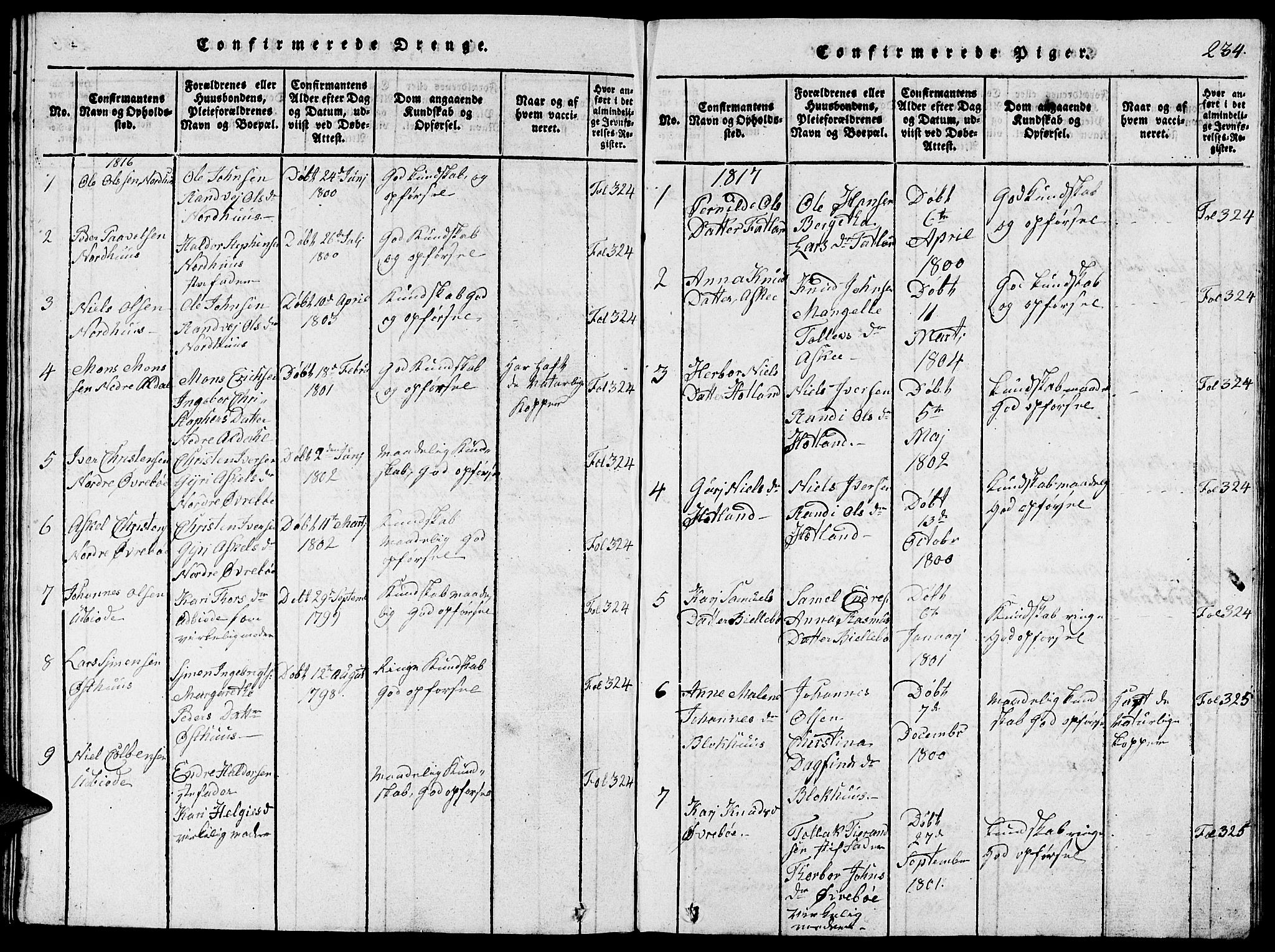 Fjelberg sokneprestembete, SAB/A-75201/H/Hab: Parish register (copy) no. A 1, 1816-1823, p. 234