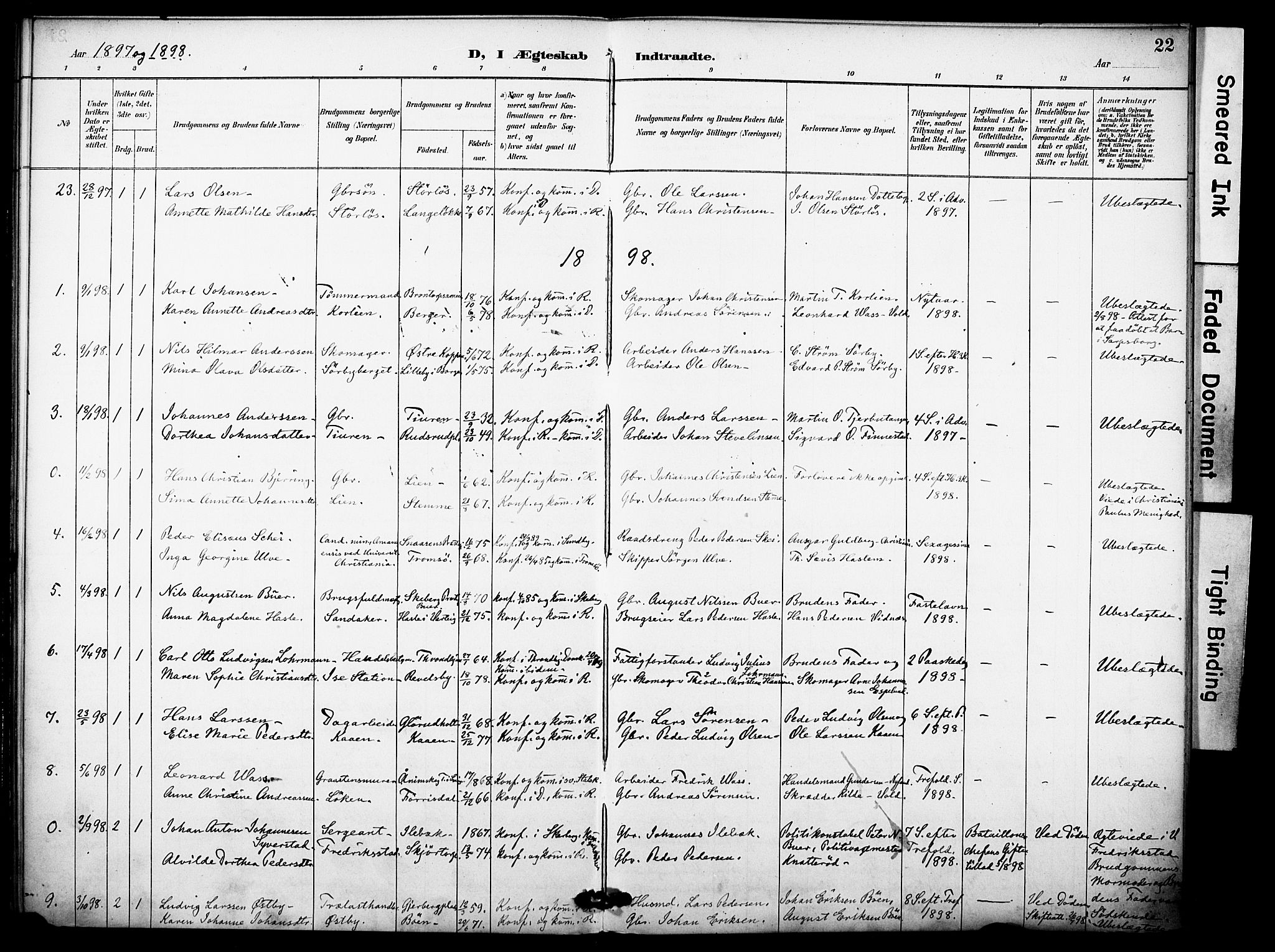 Rakkestad prestekontor Kirkebøker, AV/SAO-A-2008/F/Fa/L0014: Parish register (official) no. I 14, 1887-1908, p. 22