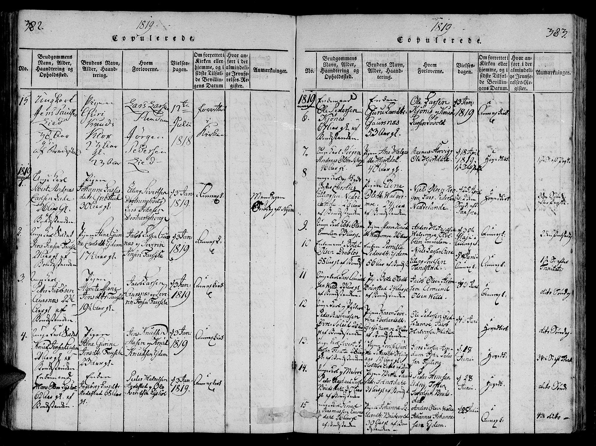 Ministerialprotokoller, klokkerbøker og fødselsregistre - Møre og Romsdal, SAT/A-1454/522/L0310: Parish register (official) no. 522A05, 1816-1832, p. 382-383