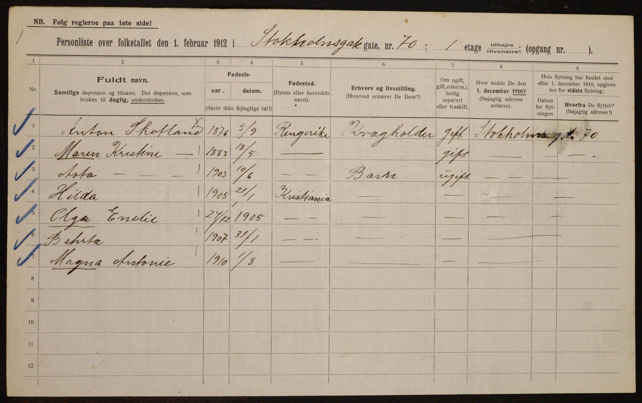 OBA, Municipal Census 1912 for Kristiania, 1912, p. 102650