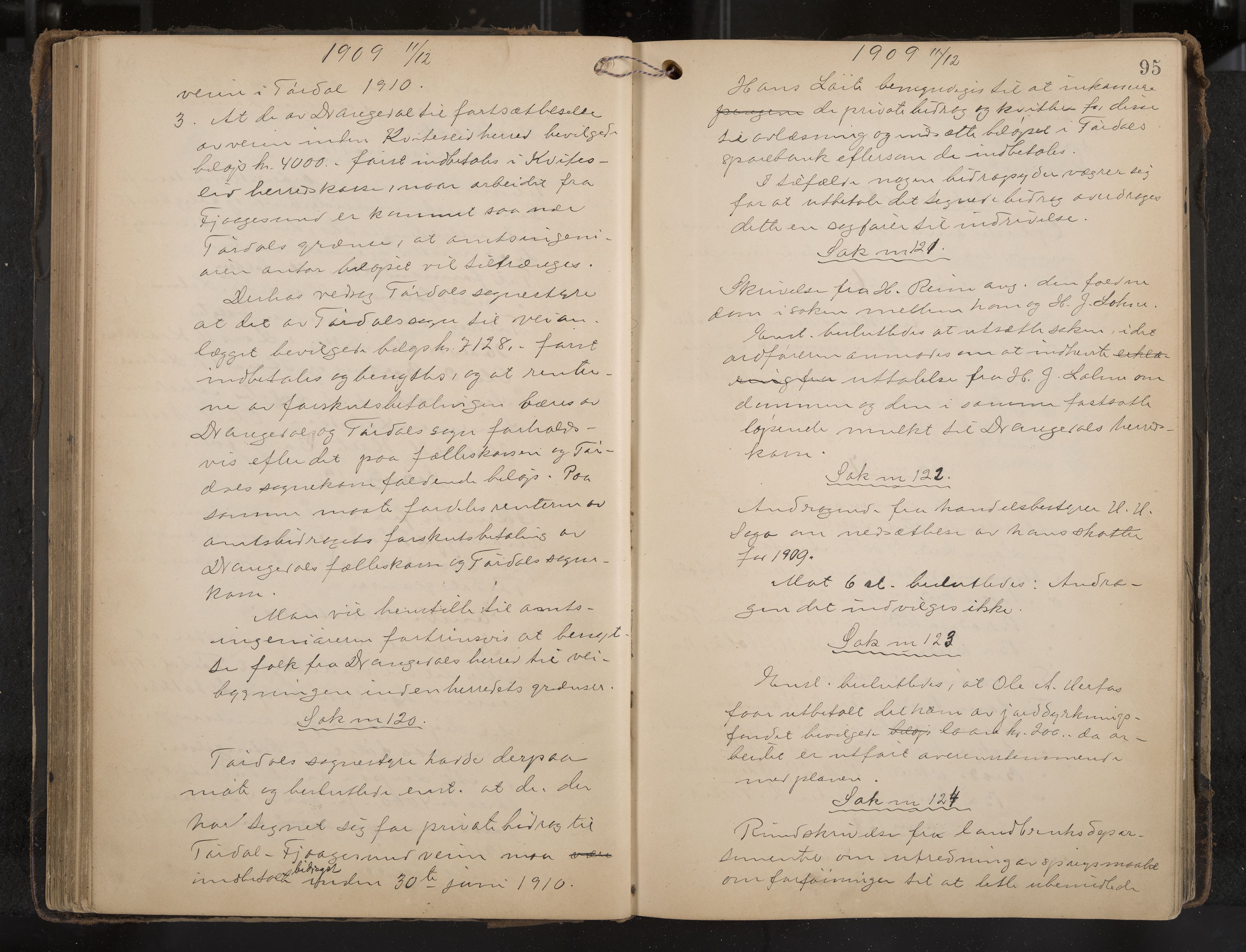 Drangedal formannskap og sentraladministrasjon, IKAK/0817021/A/L0004: Møtebok, 1907-1914, p. 95