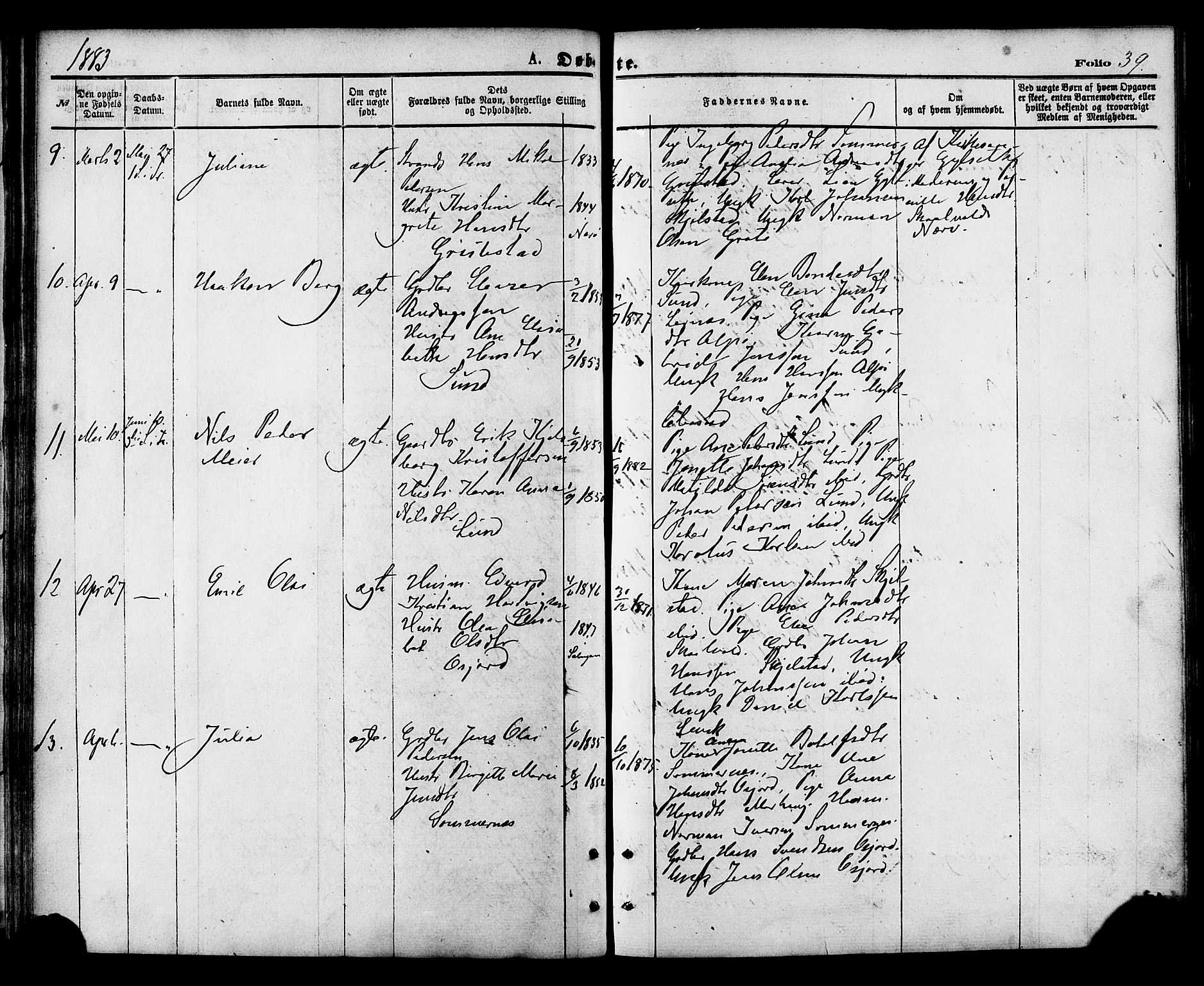 Ministerialprotokoller, klokkerbøker og fødselsregistre - Nordland, AV/SAT-A-1459/857/L0821: Parish register (official) no. 857A01, 1875-1889, p. 39