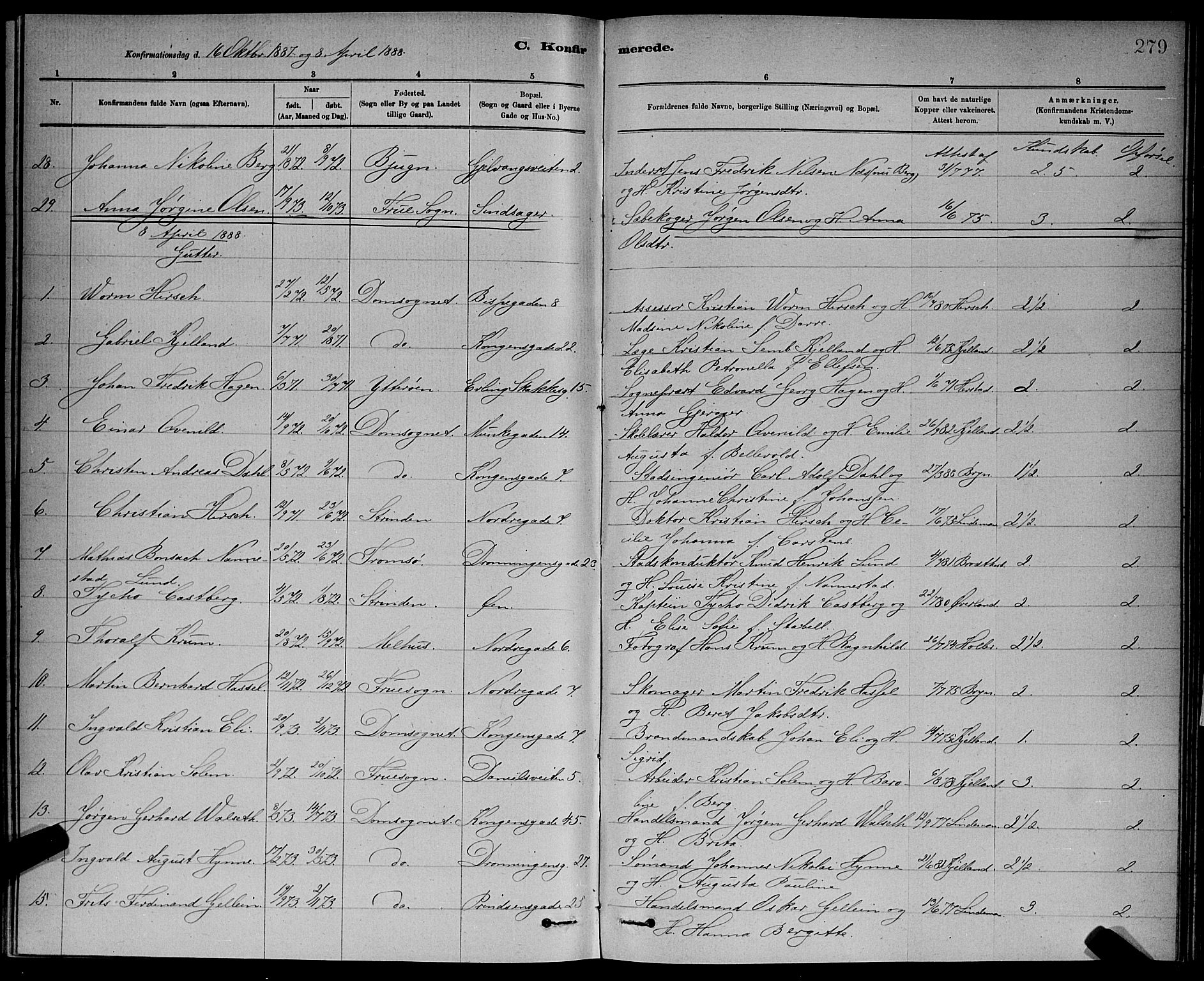 Ministerialprotokoller, klokkerbøker og fødselsregistre - Sør-Trøndelag, SAT/A-1456/601/L0092: Parish register (copy) no. 601C10, 1884-1897, p. 279