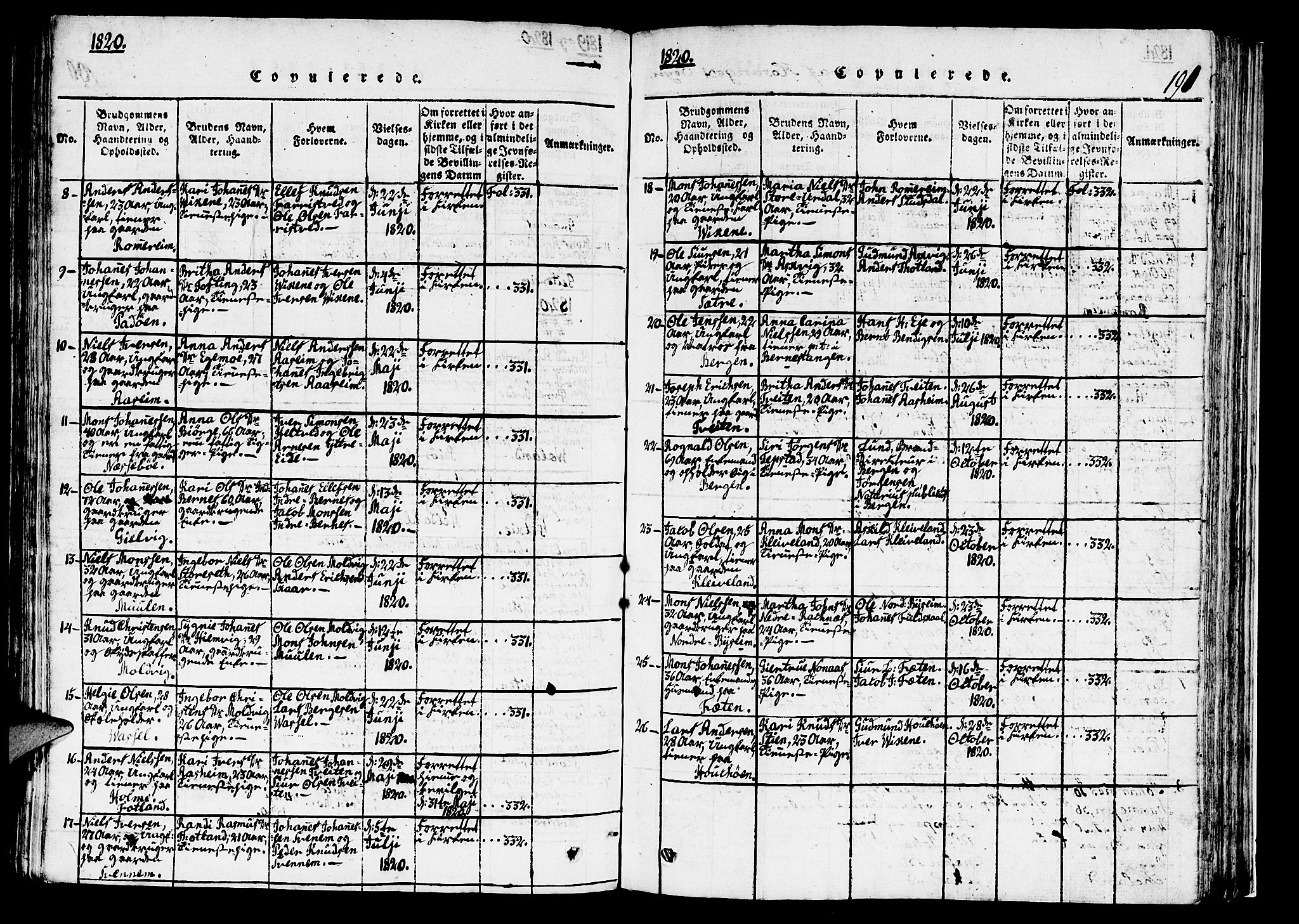 Hosanger sokneprestembete, AV/SAB-A-75801/H/Haa: Parish register (official) no. A 5, 1815-1824, p. 191