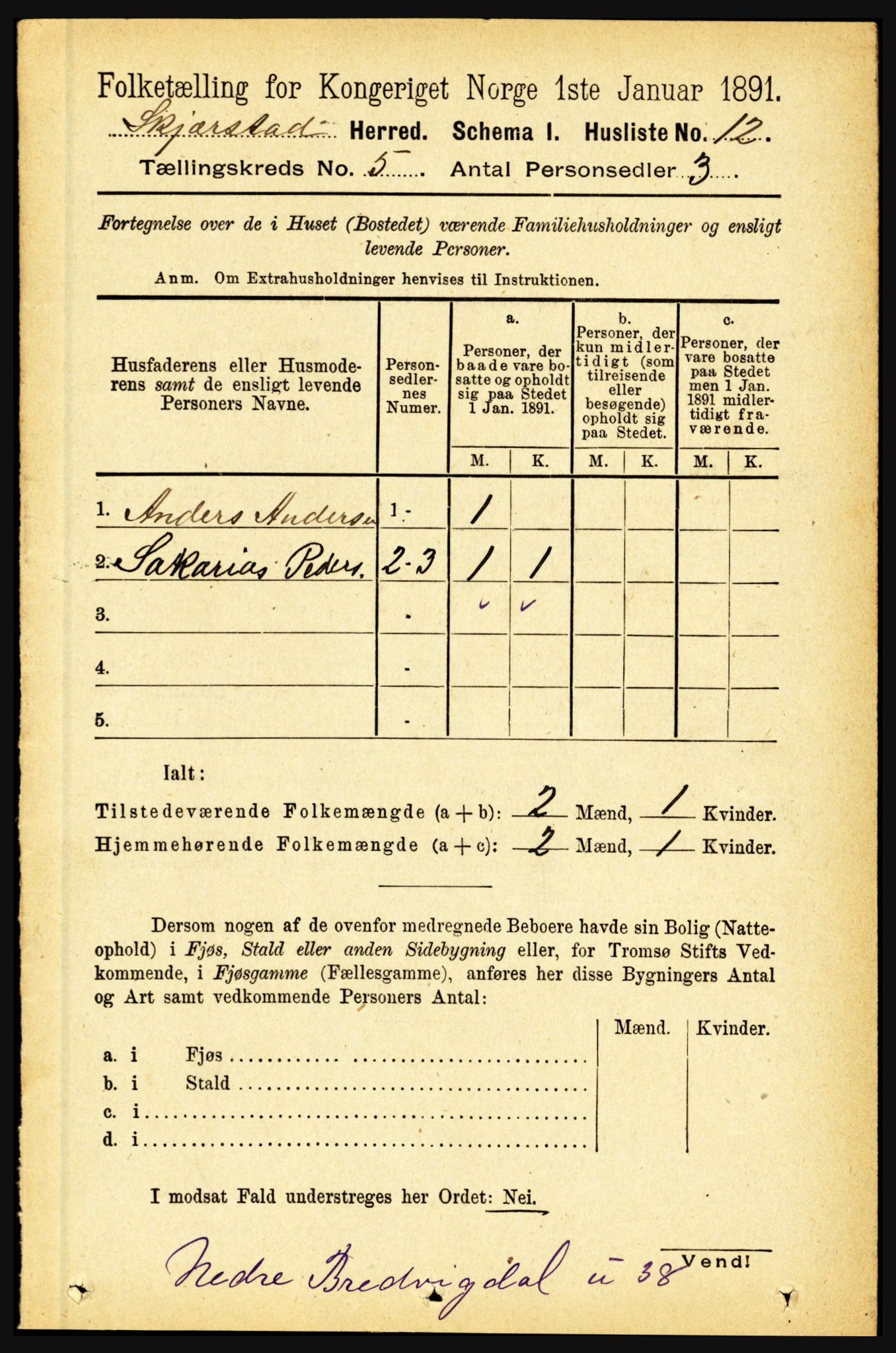 RA, 1891 census for 1842 Skjerstad, 1891, p. 1410