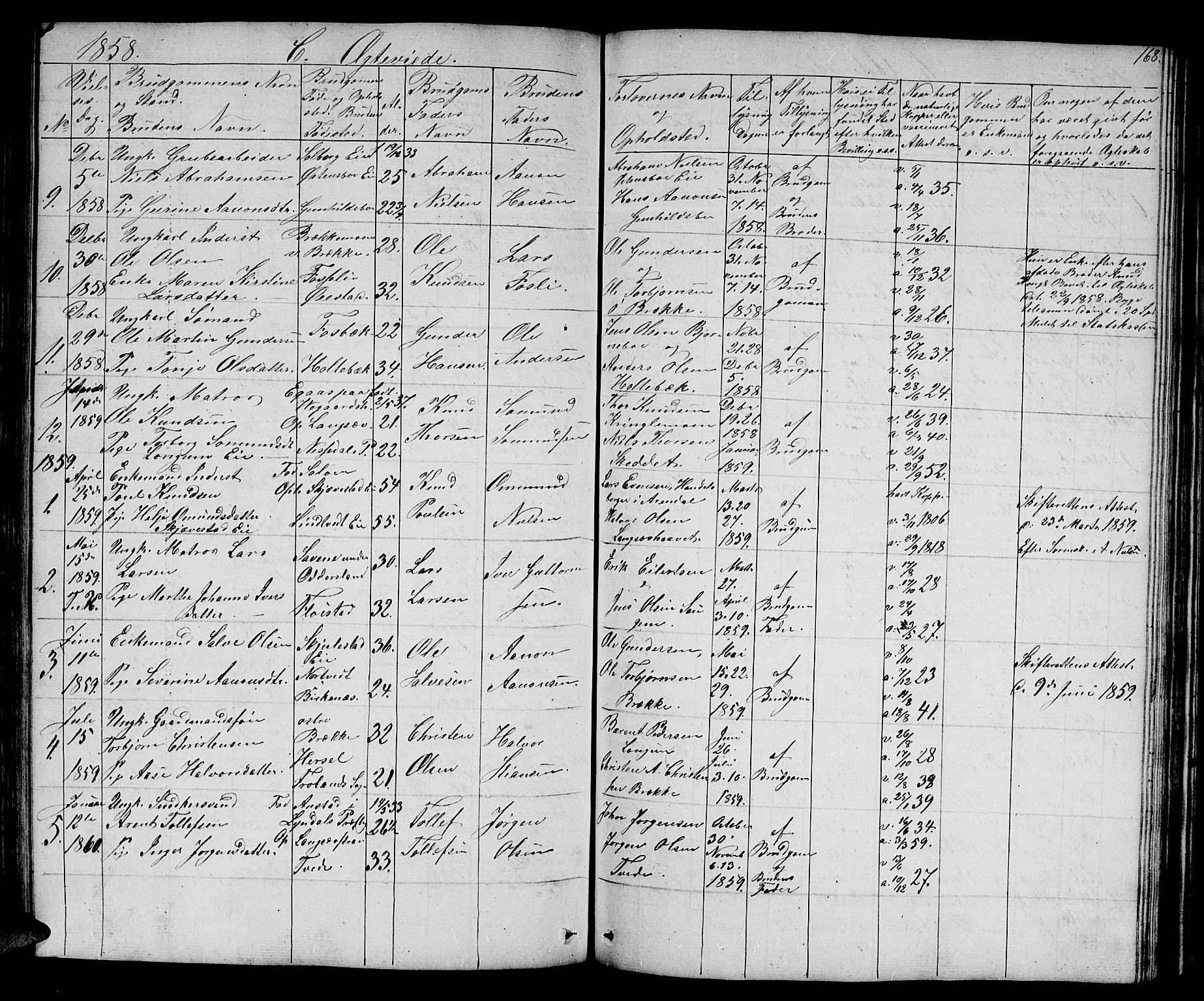 Austre Moland sokneprestkontor, SAK/1111-0001/F/Fb/Fba/L0001: Parish register (copy) no. B 1, 1842-1868, p. 168