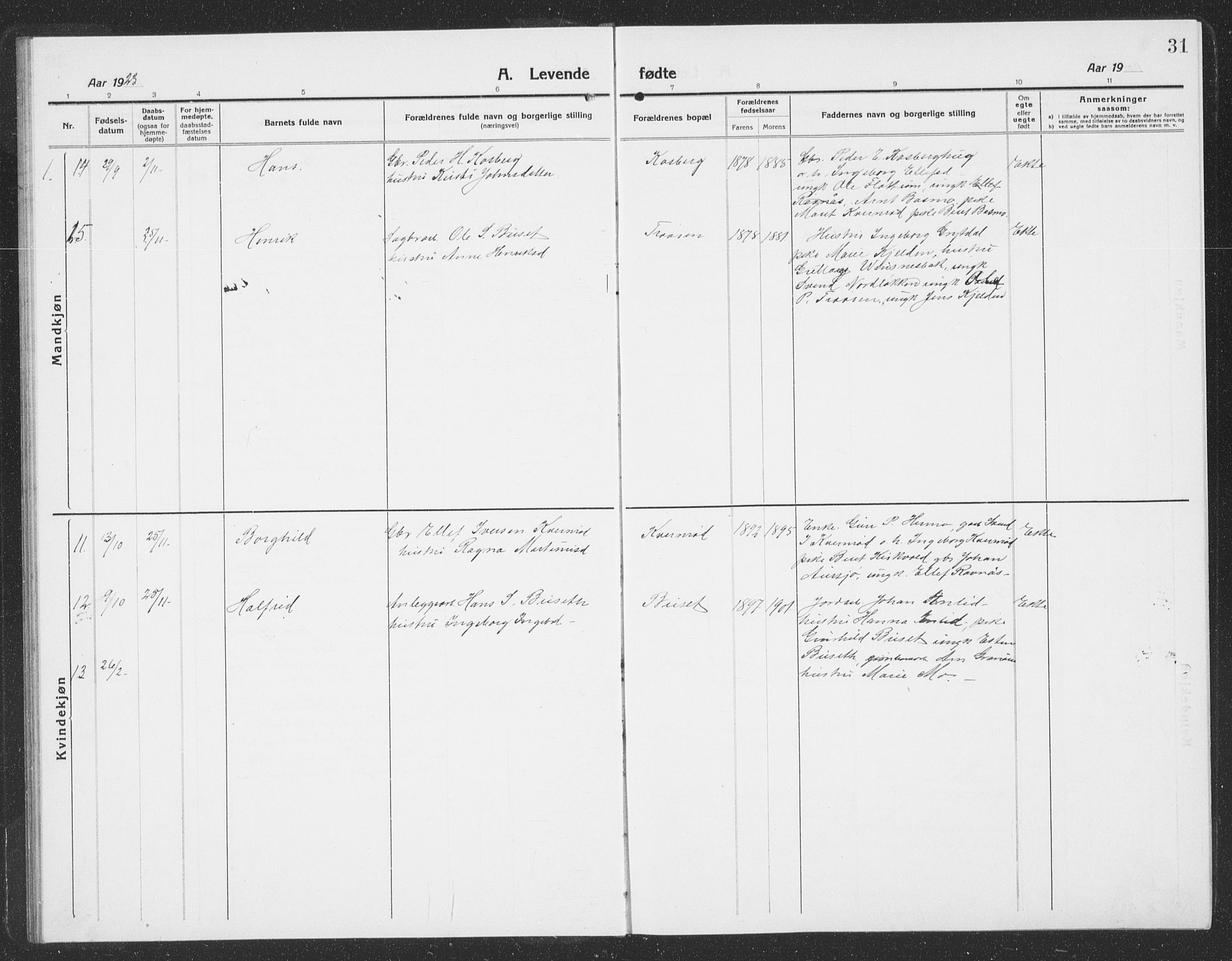 Ministerialprotokoller, klokkerbøker og fødselsregistre - Sør-Trøndelag, AV/SAT-A-1456/688/L1030: Parish register (copy) no. 688C05, 1916-1939, p. 31