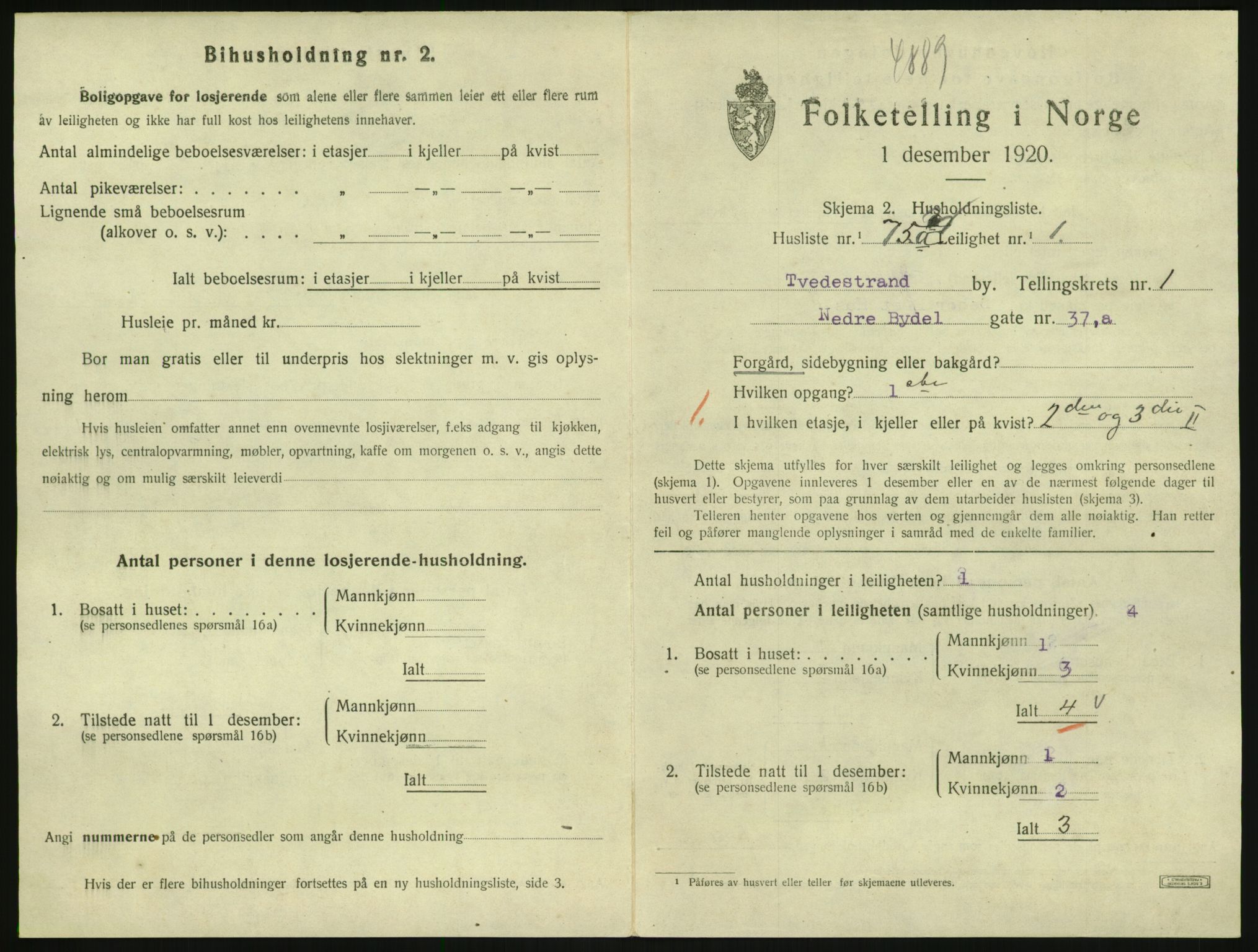 SAK, 1920 census for Tvedestrand, 1920, p. 813