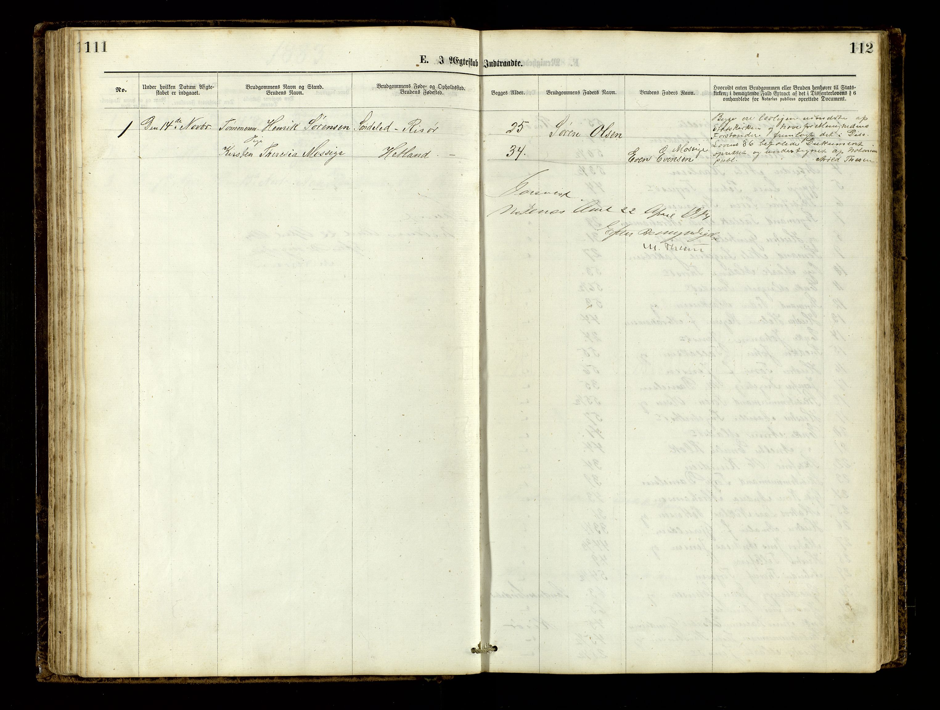 Den evangelisk-lutherske frimenighet, Risør, AV/SAK-1292-0007/F/Fa/L0001: Dissenter register no. F 17, 1877-1892, p. 111-112