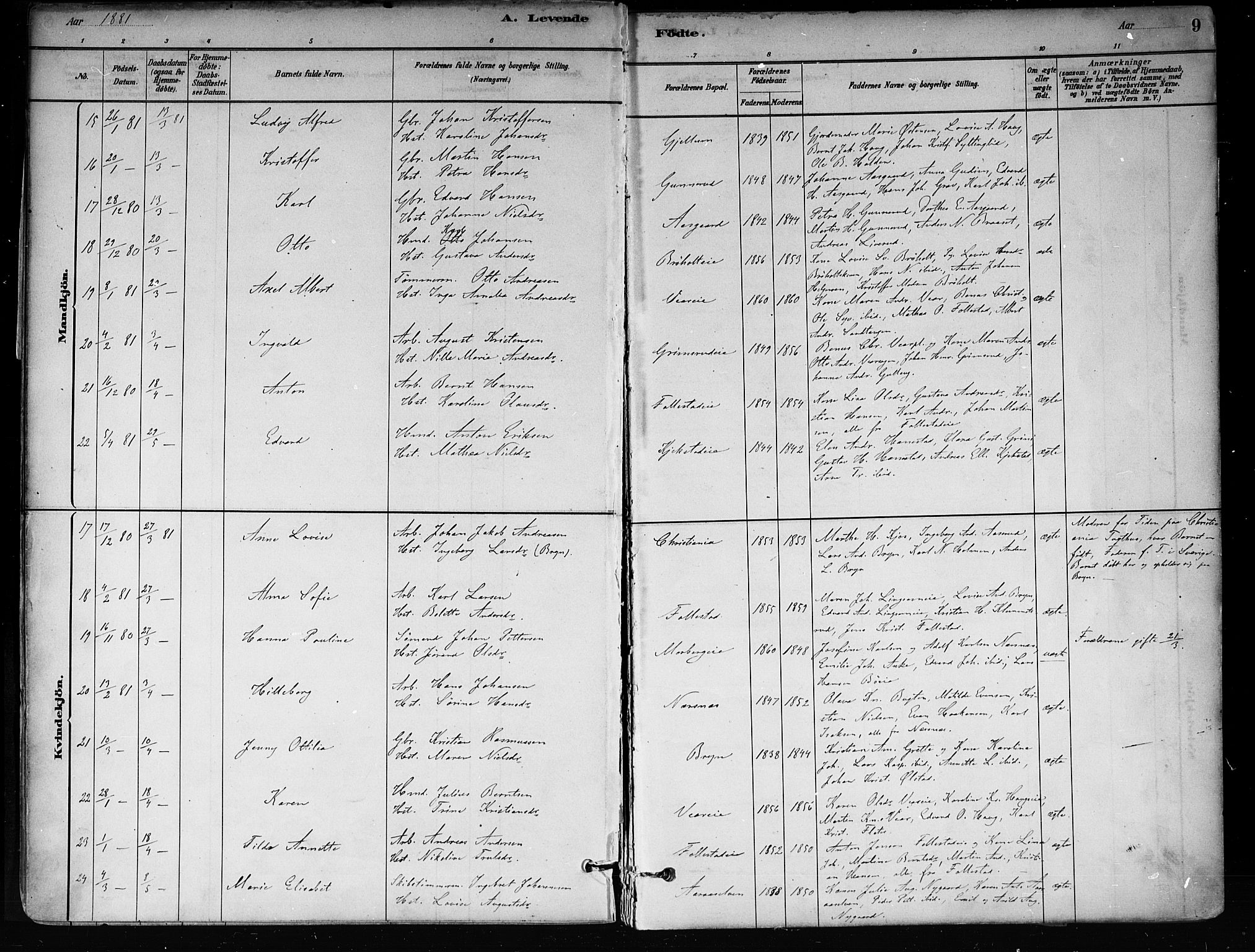 Røyken kirkebøker, AV/SAKO-A-241/F/Fa/L0008: Parish register (official) no. 8, 1880-1897, p. 9