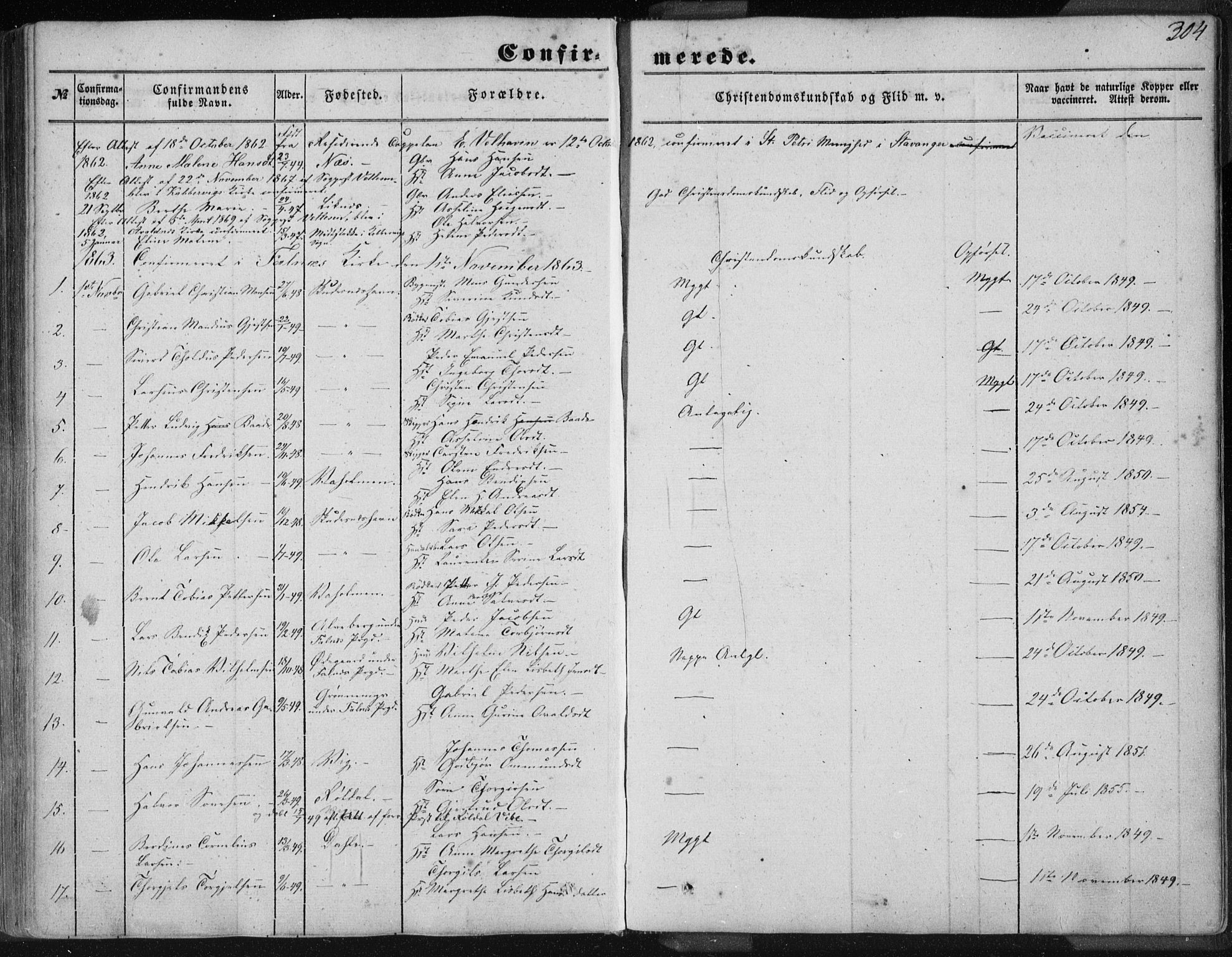 Skudenes sokneprestkontor, AV/SAST-A -101849/H/Ha/Haa/L0004: Parish register (official) no. A 3.1, 1847-1863, p. 304