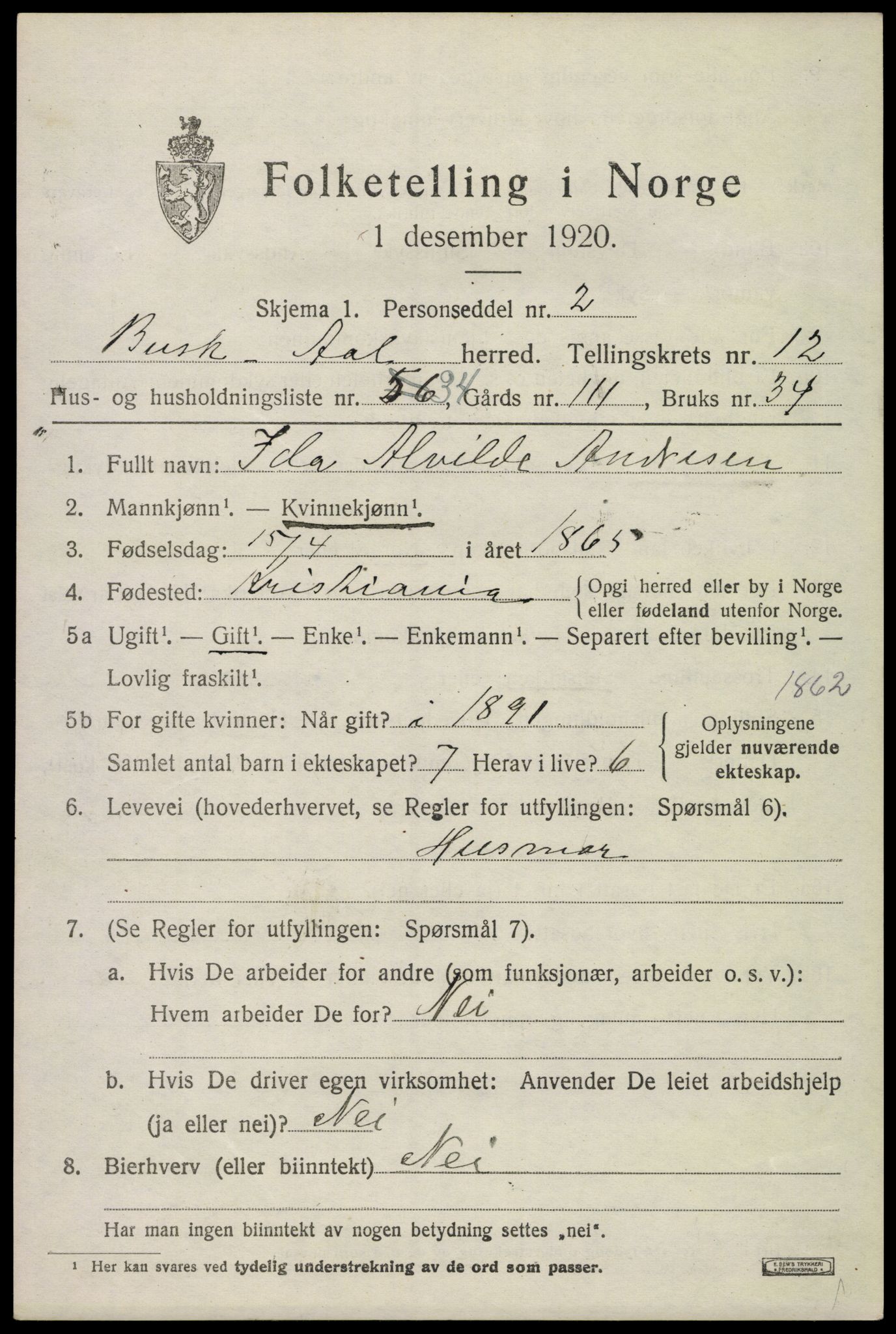 SAKO, 1920 census for Ål, 1920, p. 7024