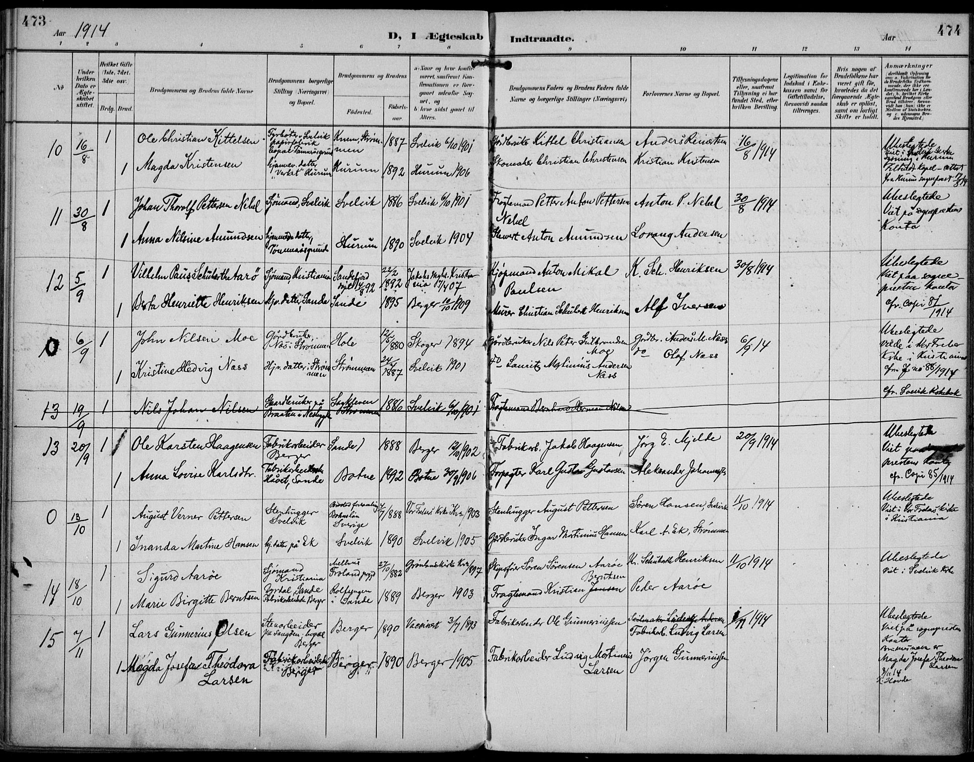 Strømm kirkebøker, AV/SAKO-A-322/F/Fa/L0005: Parish register (official) no. I 5, 1898-1919, p. 473-474