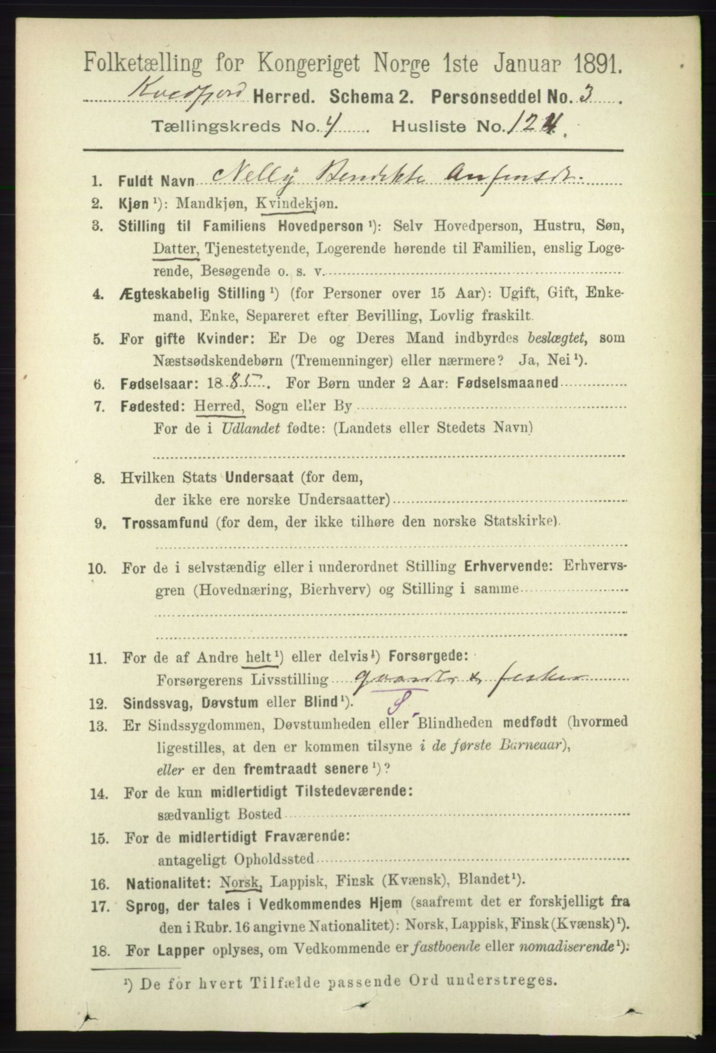 RA, 1891 census for 1911 Kvæfjord, 1891, p. 2680