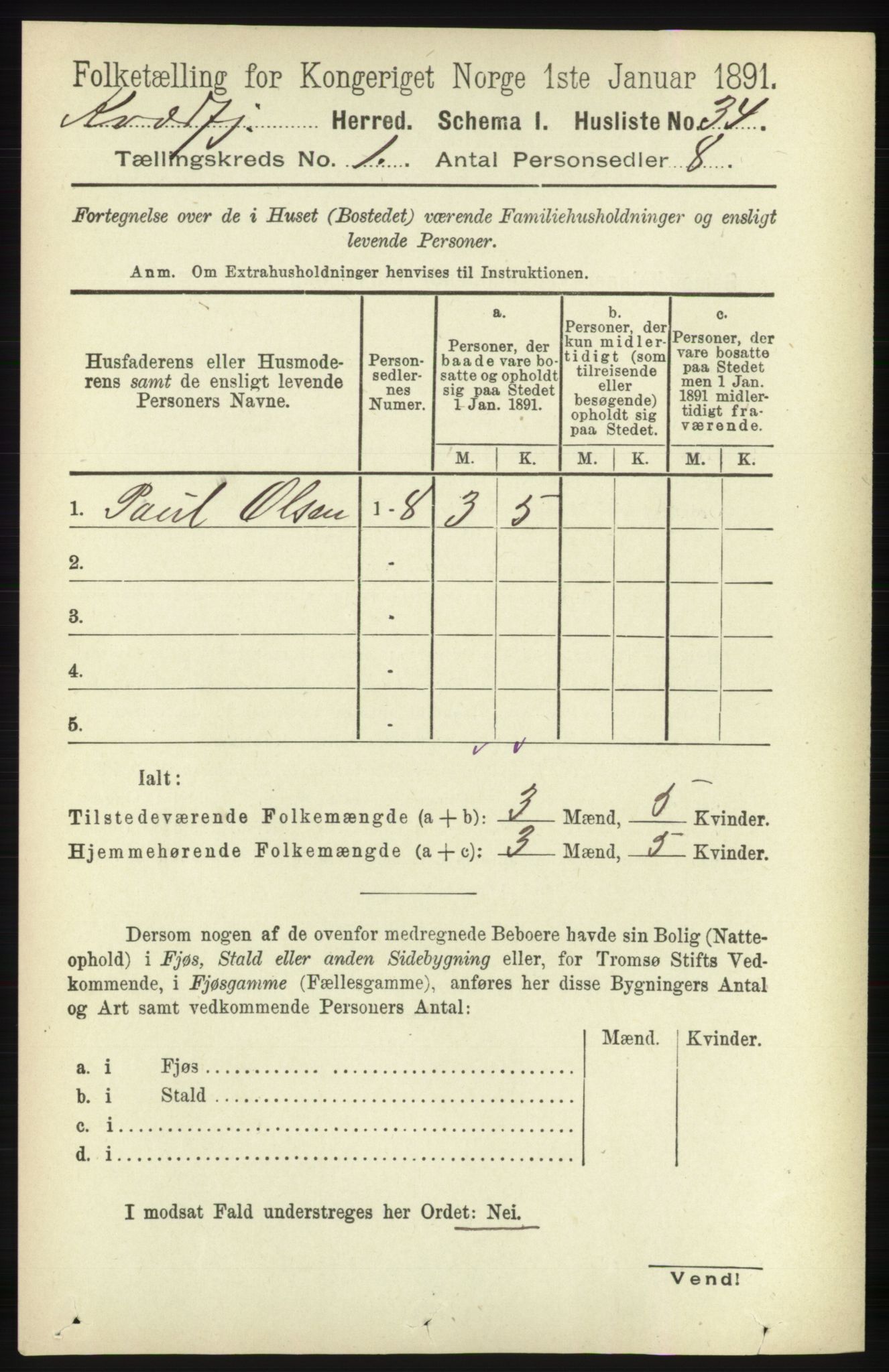 RA, 1891 census for 1911 Kvæfjord, 1891, p. 54