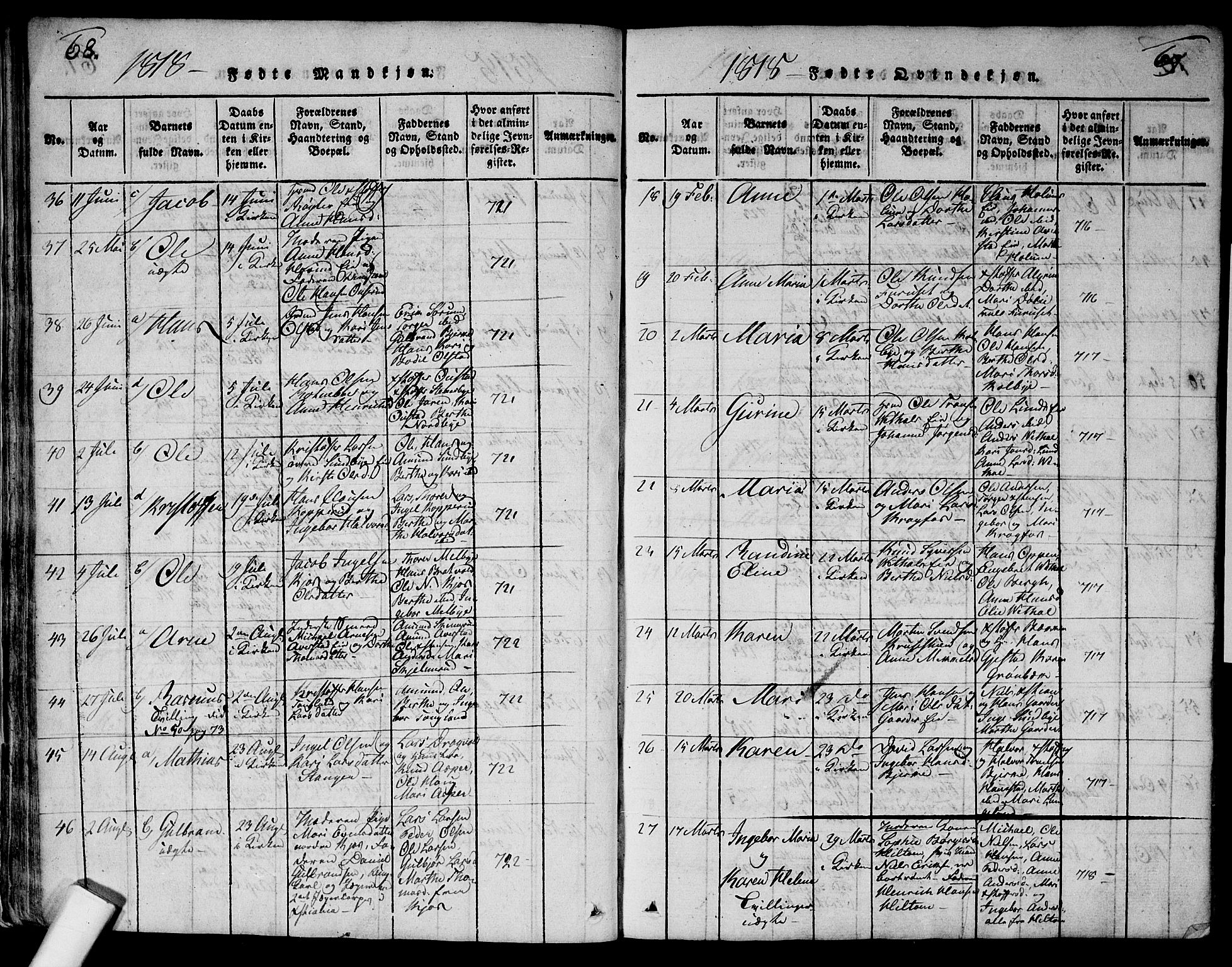 Ullensaker prestekontor Kirkebøker, AV/SAO-A-10236a/G/Ga/L0001: Parish register (copy) no. I 1, 1815-1835, p. 68-69