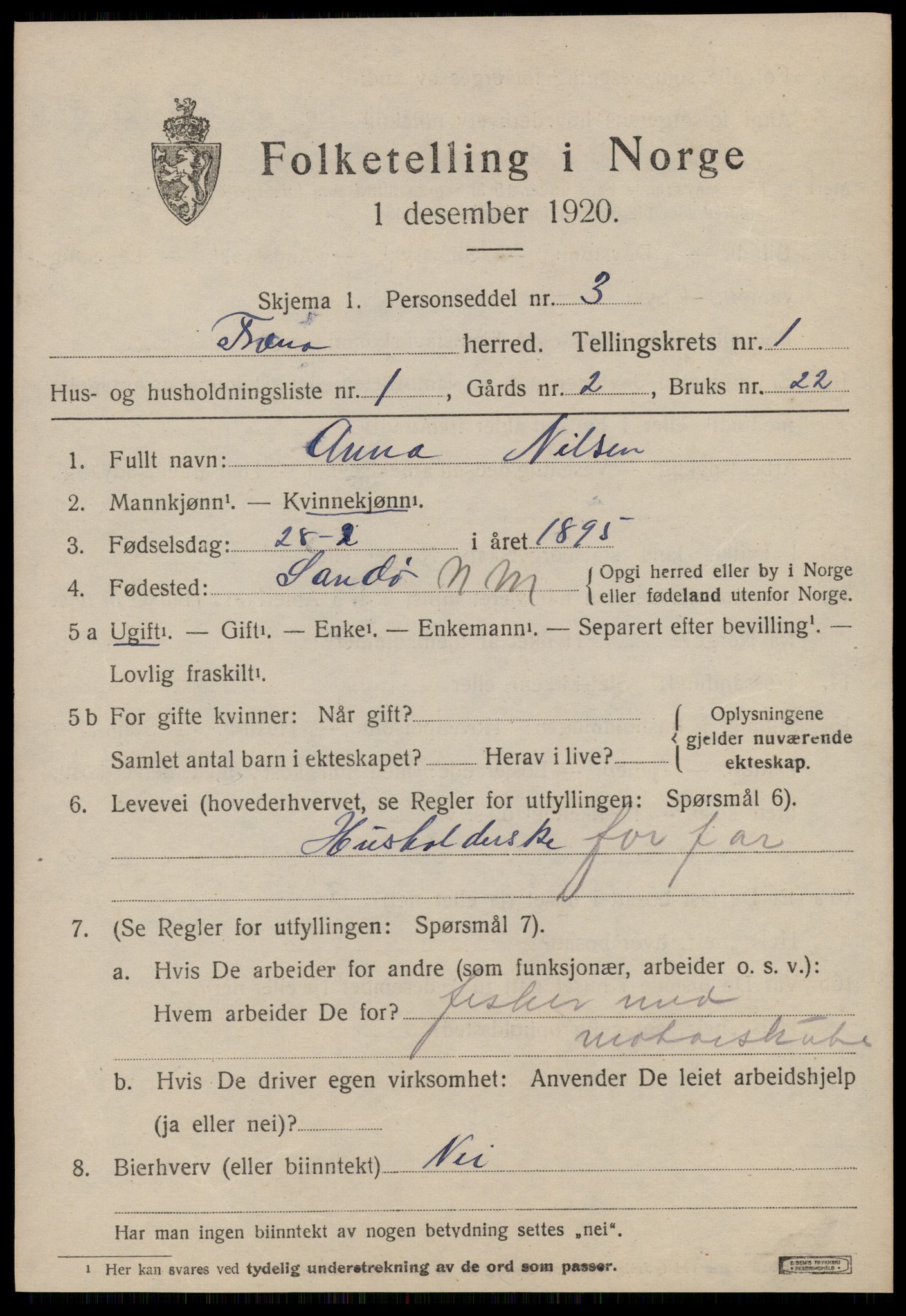 SAT, 1920 census for Fræna, 1920, p. 1113