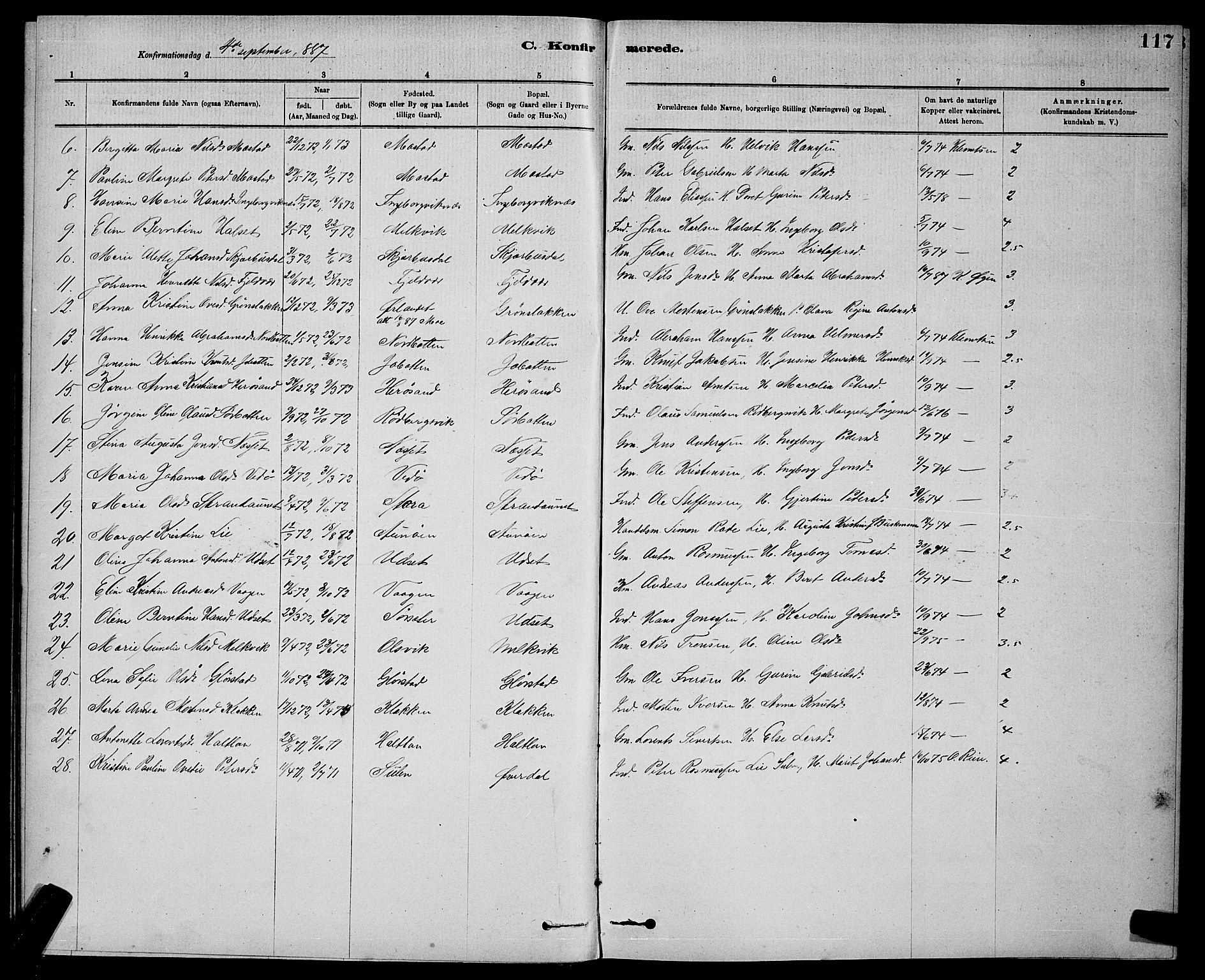 Ministerialprotokoller, klokkerbøker og fødselsregistre - Sør-Trøndelag, SAT/A-1456/637/L0562: Parish register (copy) no. 637C03, 1883-1898, p. 117