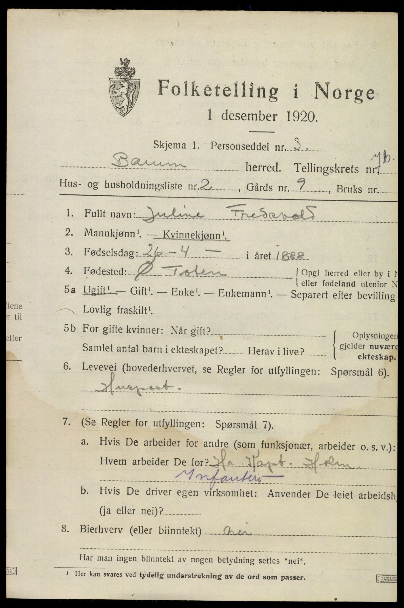 SAO, 1920 census for Bærum, 1920, p. 17328