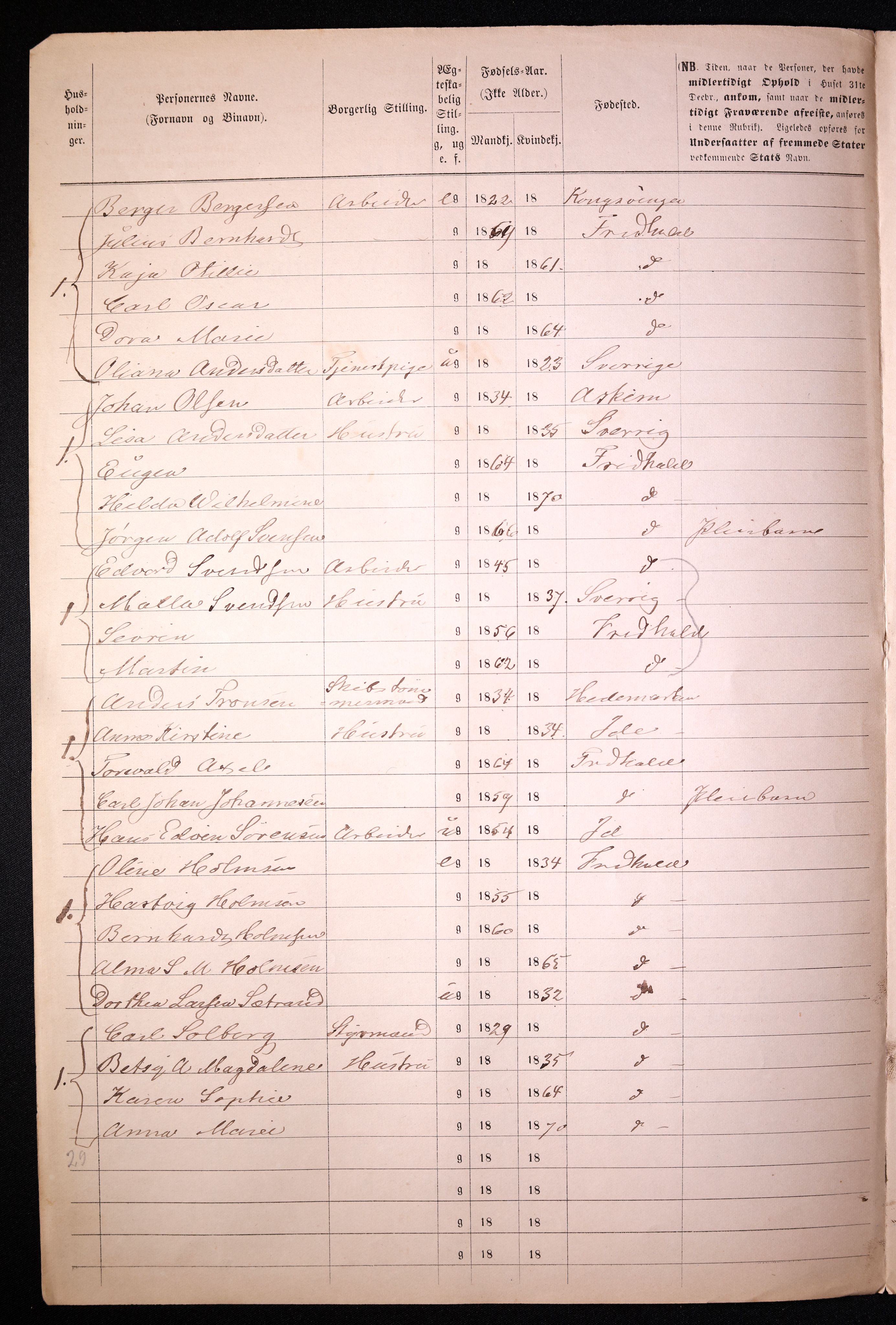 RA, 1870 census for 0101 Fredrikshald, 1870, p. 27