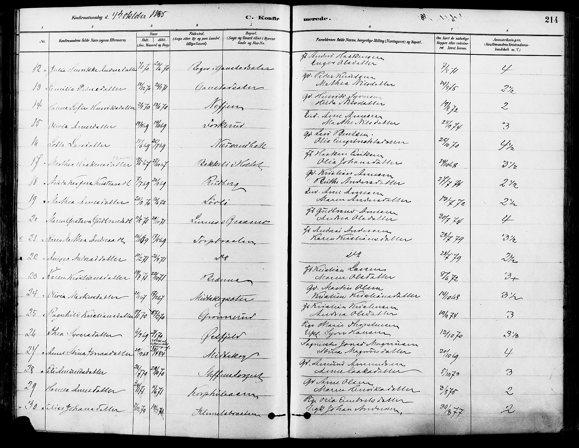 Eidskog prestekontor, AV/SAH-PREST-026/H/Ha/Haa/L0003: Parish register (official) no. 3, 1879-1892, p. 214