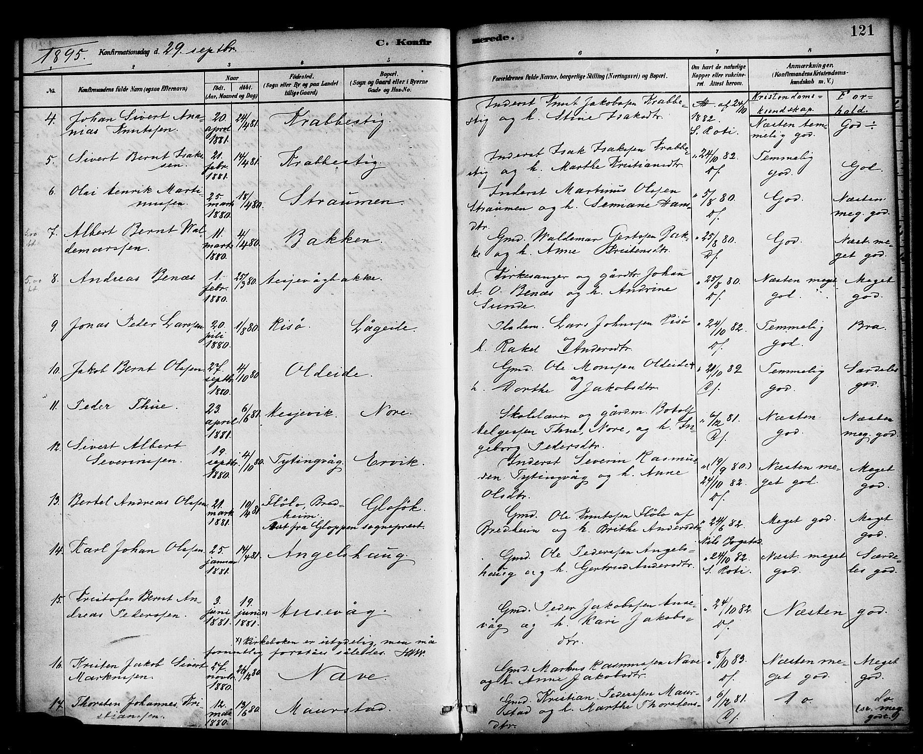 Davik sokneprestembete, SAB/A-79701/H/Haa/Haad/L0001: Parish register (official) no. D 1, 1882-1900, p. 121