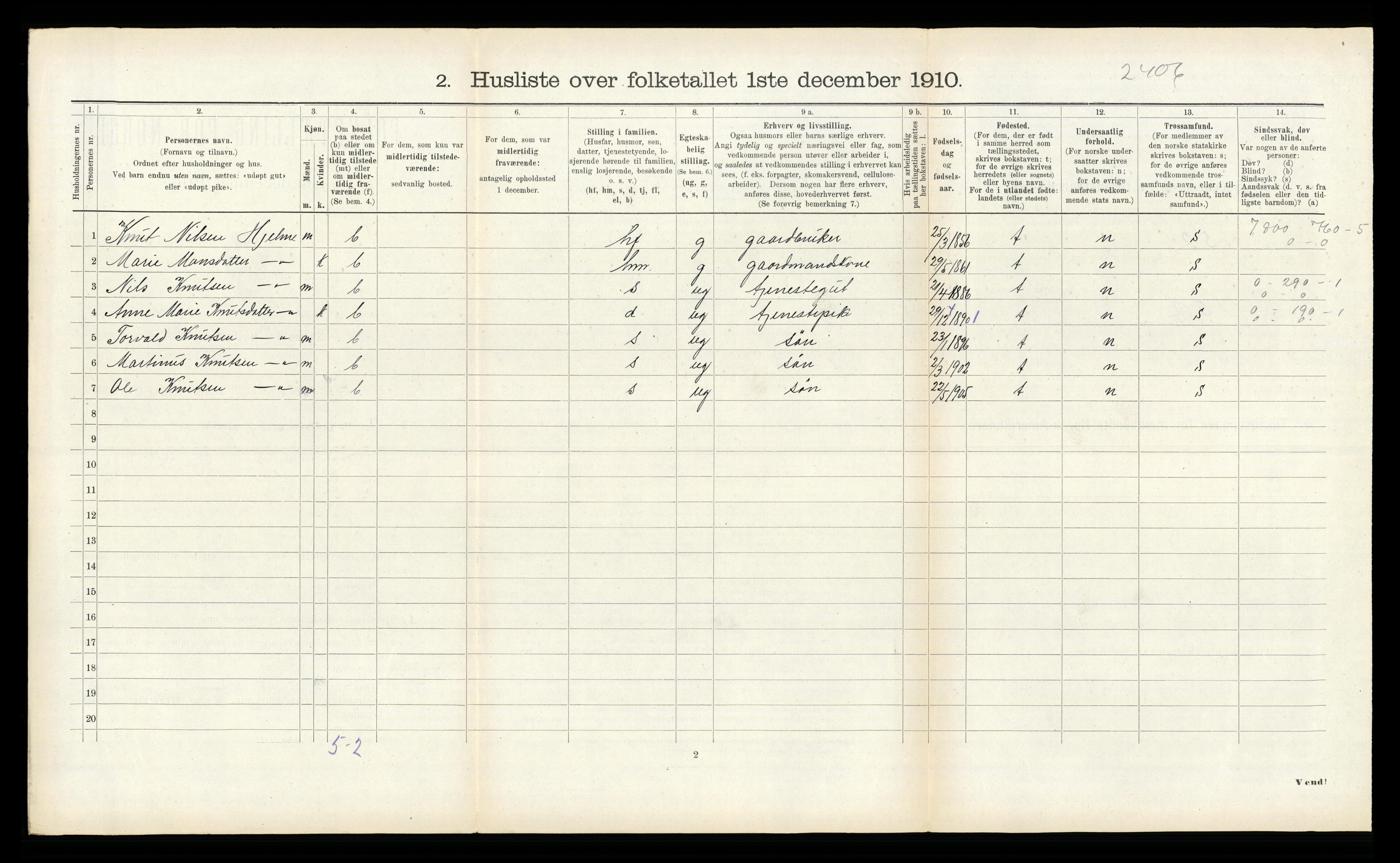 RA, 1910 census for Norddal, 1910, p. 314