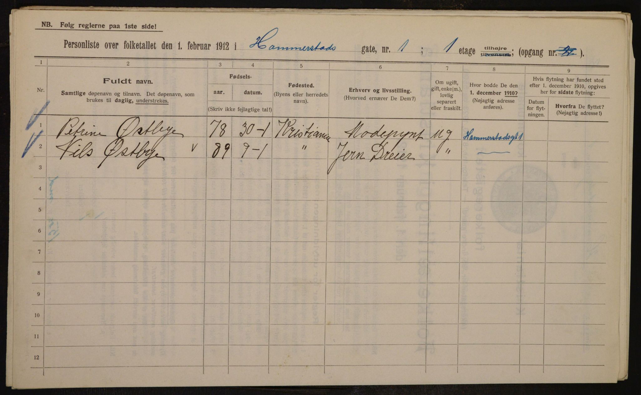 OBA, Municipal Census 1912 for Kristiania, 1912, p. 34494