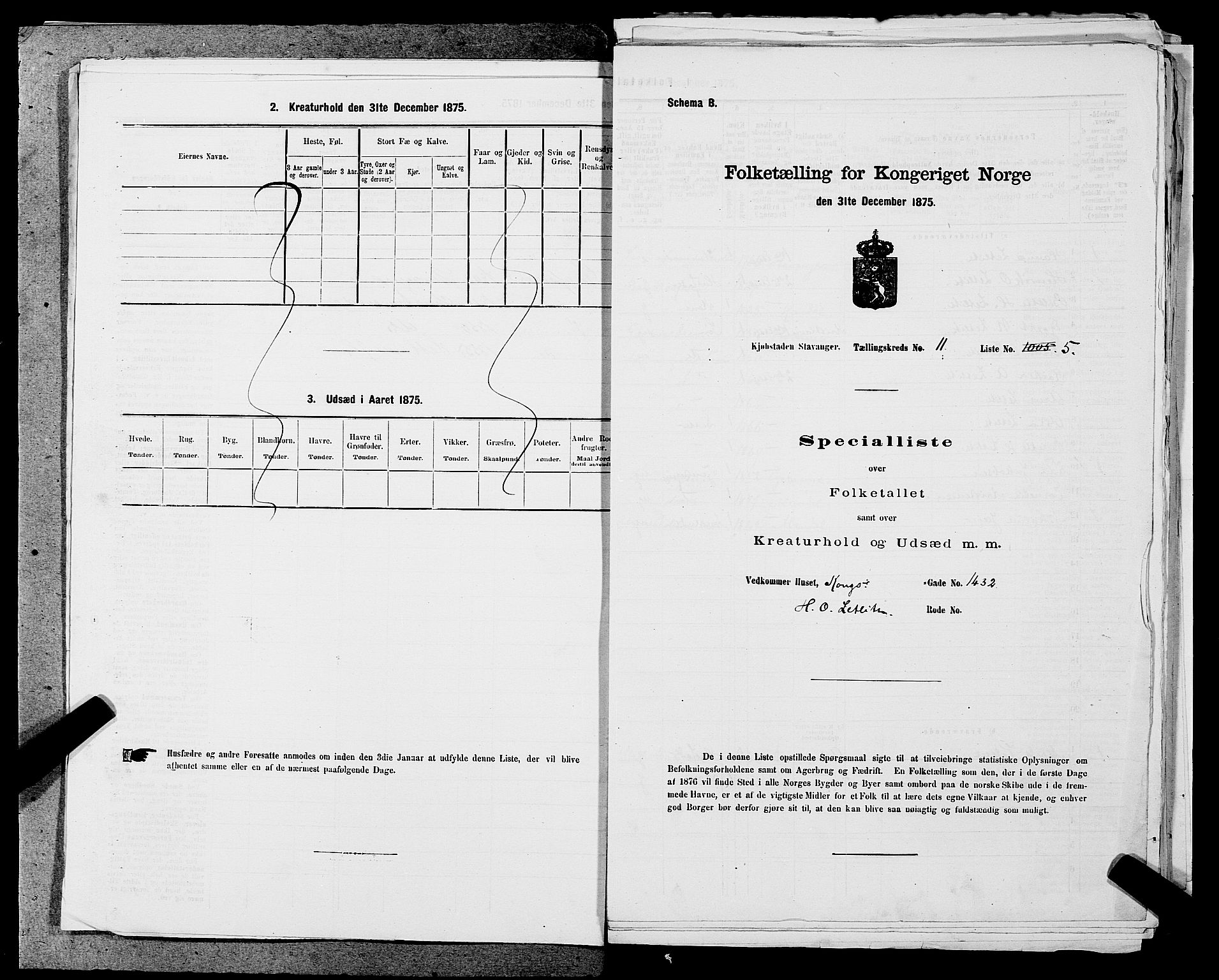 SAST, 1875 census for 1103 Stavanger, 1875, p. 2052