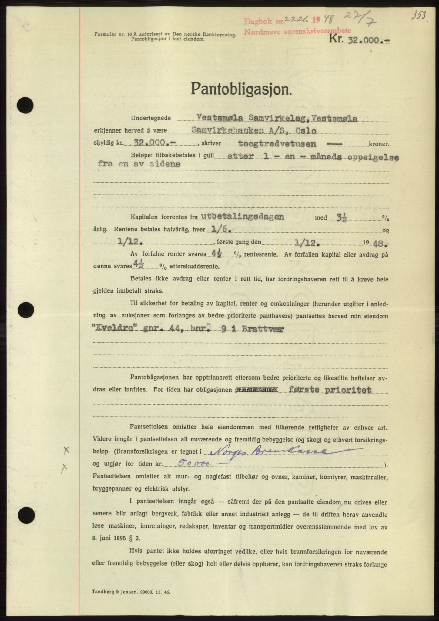 Nordmøre sorenskriveri, AV/SAT-A-4132/1/2/2Ca: Mortgage book no. B99, 1948-1948, Diary no: : 2226/1948