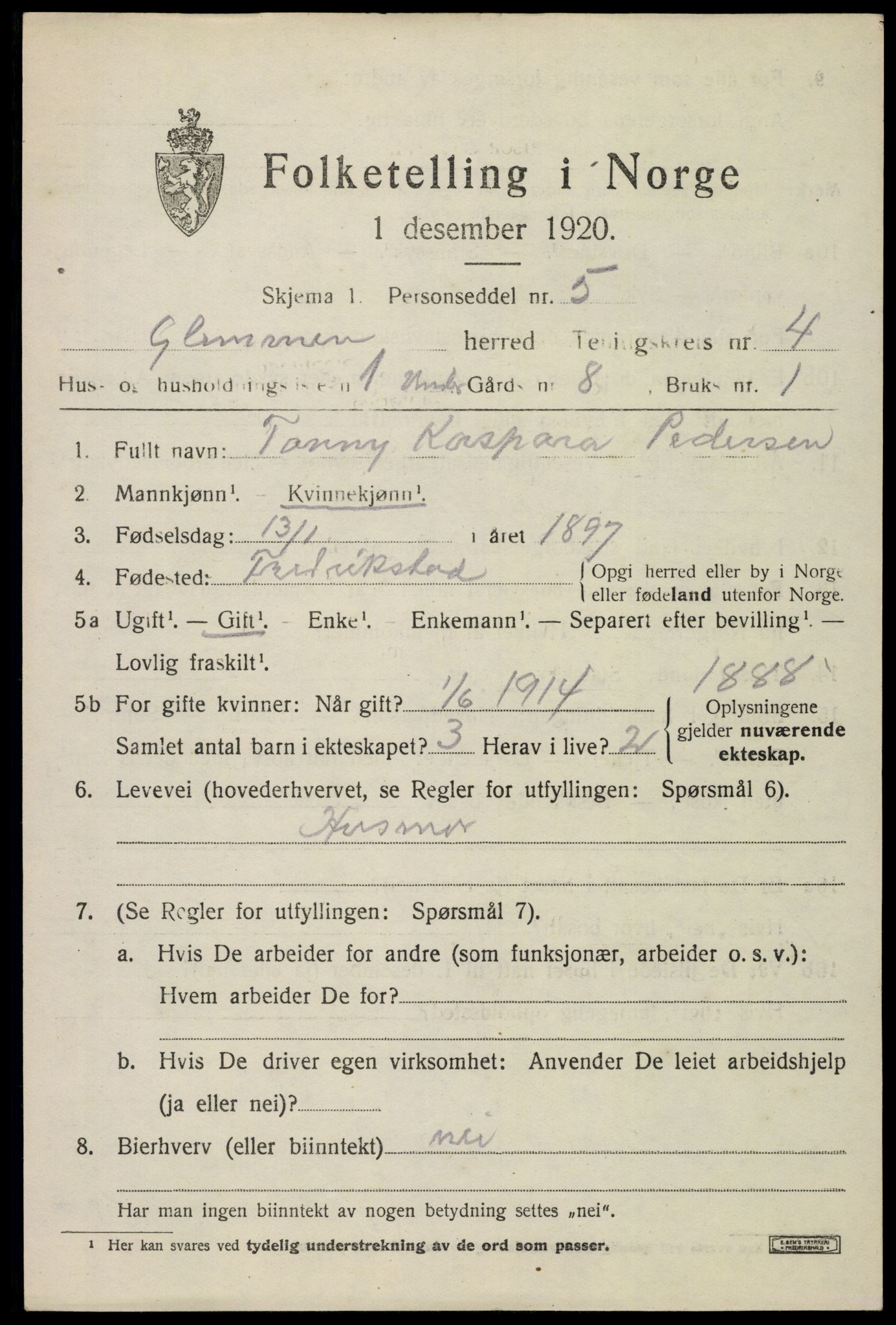 SAO, 1920 census for Glemmen, 1920, p. 12925