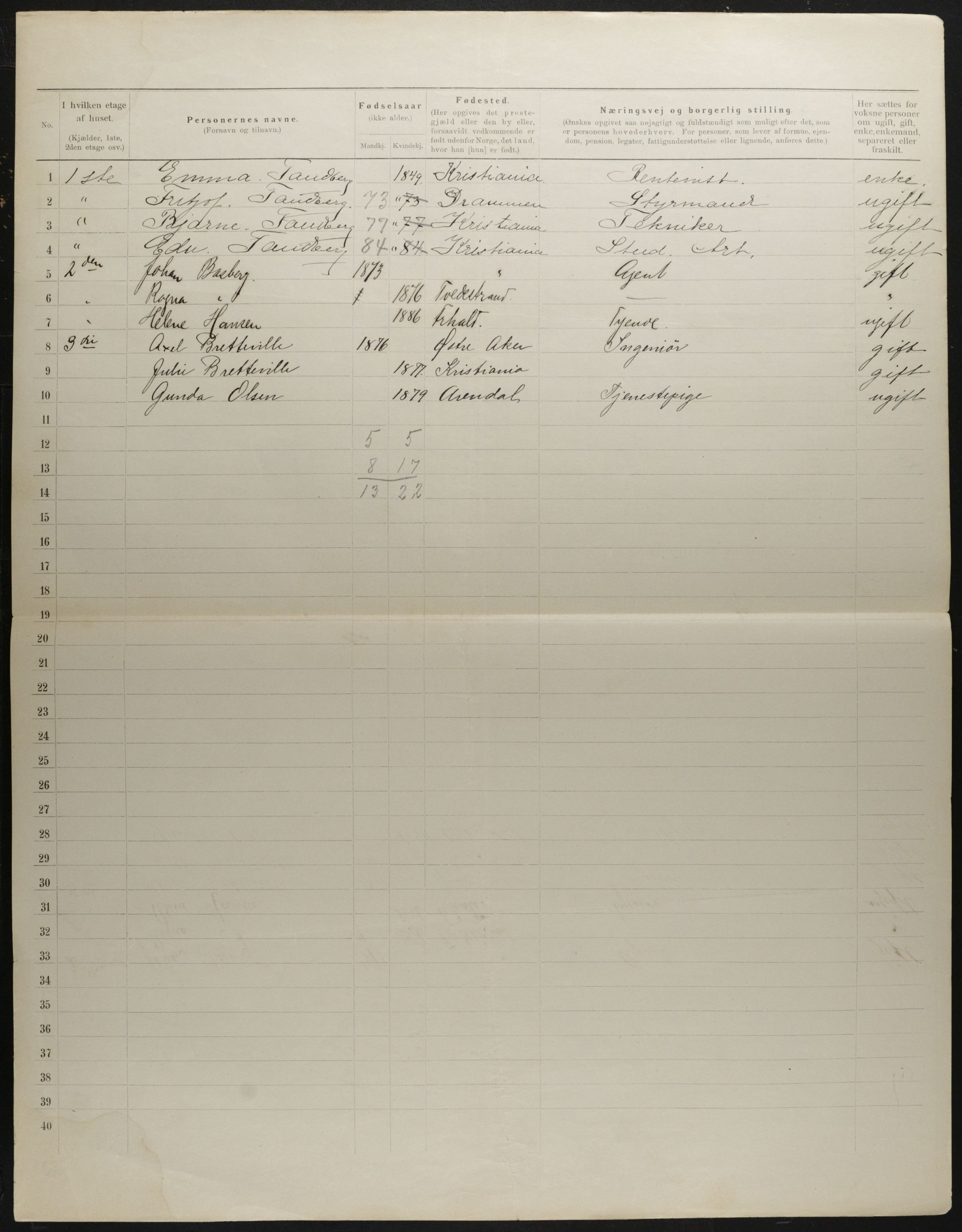 OBA, Municipal Census 1901 for Kristiania, 1901, p. 1926